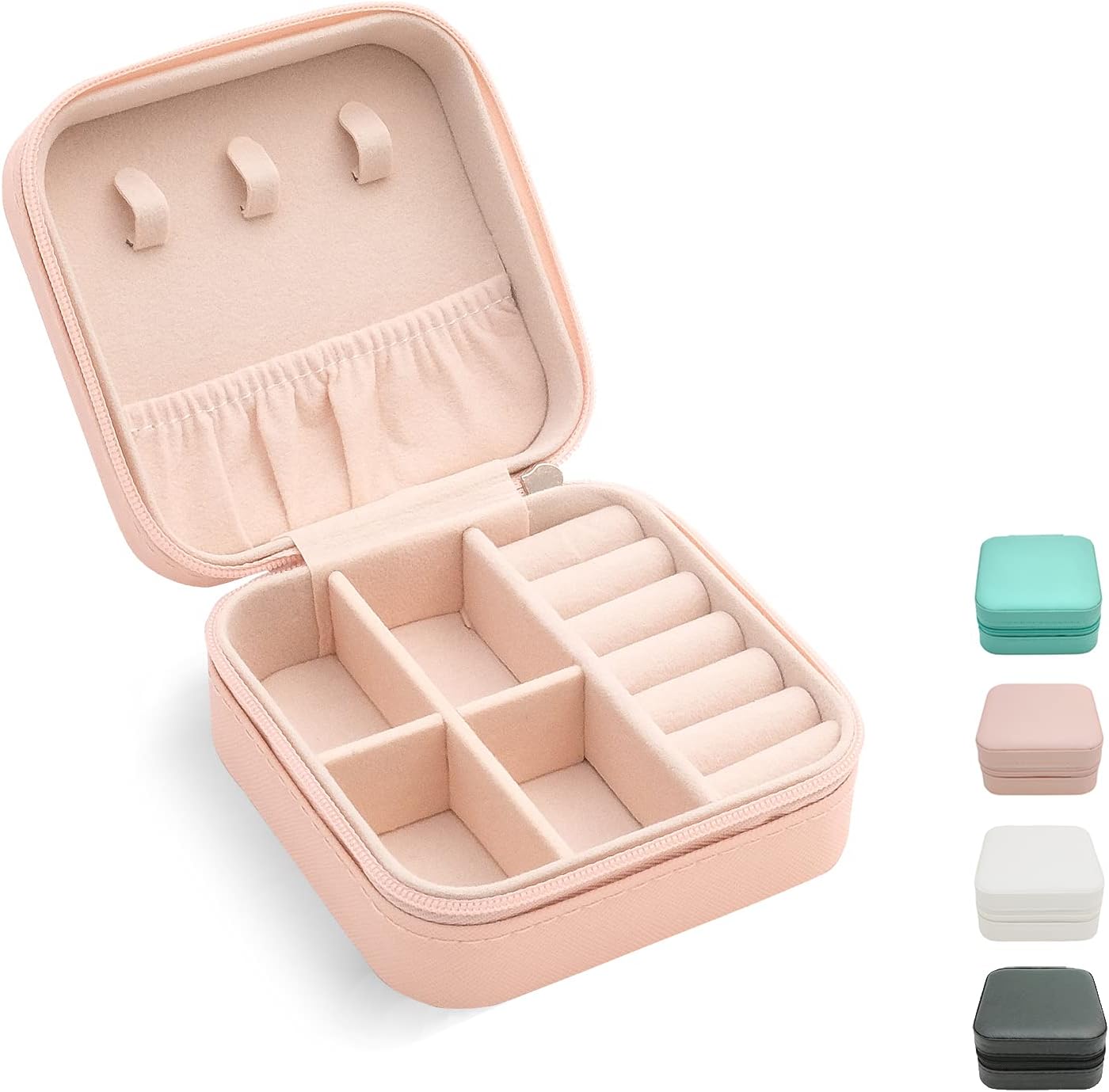 TRODANCE Jewelry Travel Case with Mirror,Small Travel Jewelry Organizer, Portable Jewelry Box Travel Mini Organizer Portable Display Storage Box For Rings Earrings Necklaces (White)