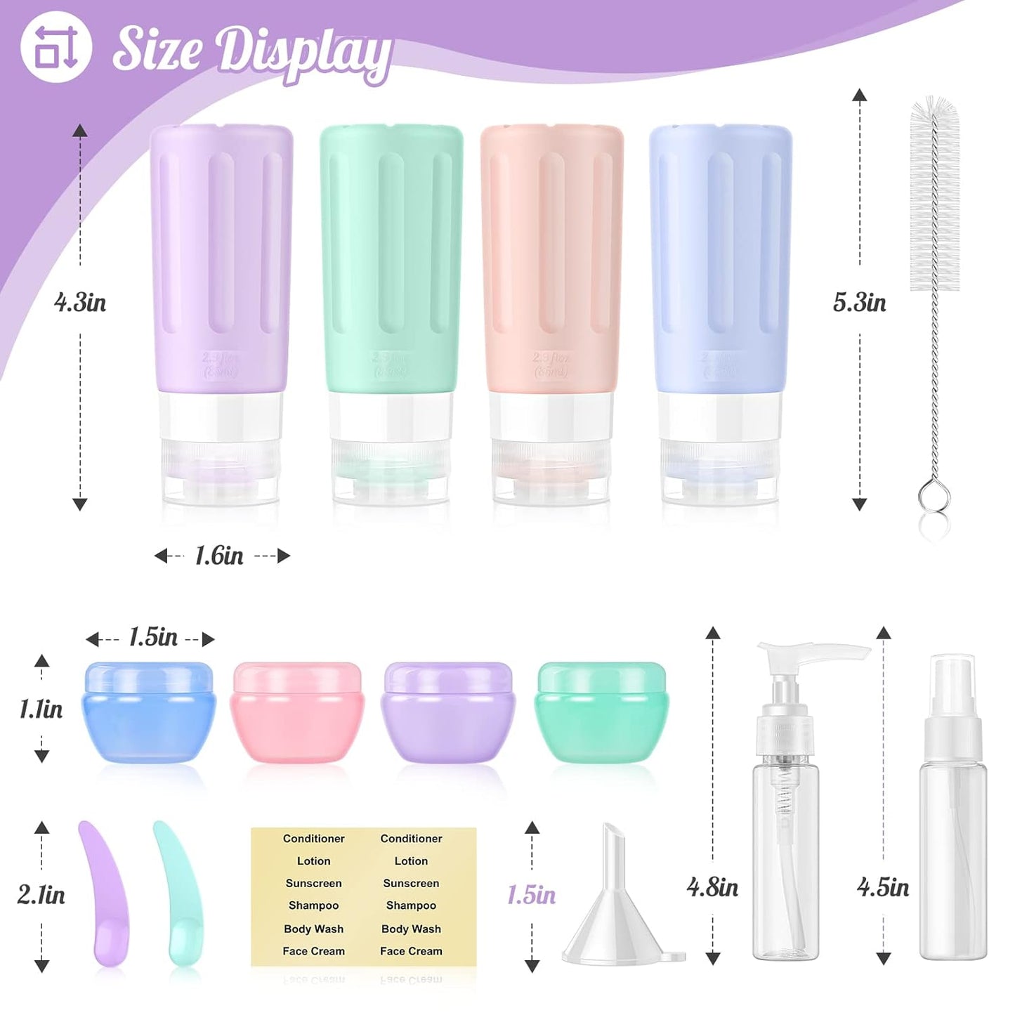 JBYAMUS 18 Pcs Silicone Travel Bottles Set, Leak-Proof Travel Size Toiletries, TSA Approved Travel Bottles for Toiletries, Portable Travel Toiletries Containers for Women (Pink-Green)