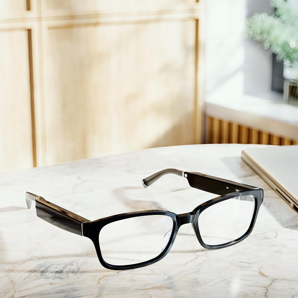 Amazon Echo Frames (3rd Gen) | Smart glasses with Alexa | Modern Rectangle frames in Charcoal Gray with blue light filtering lenses