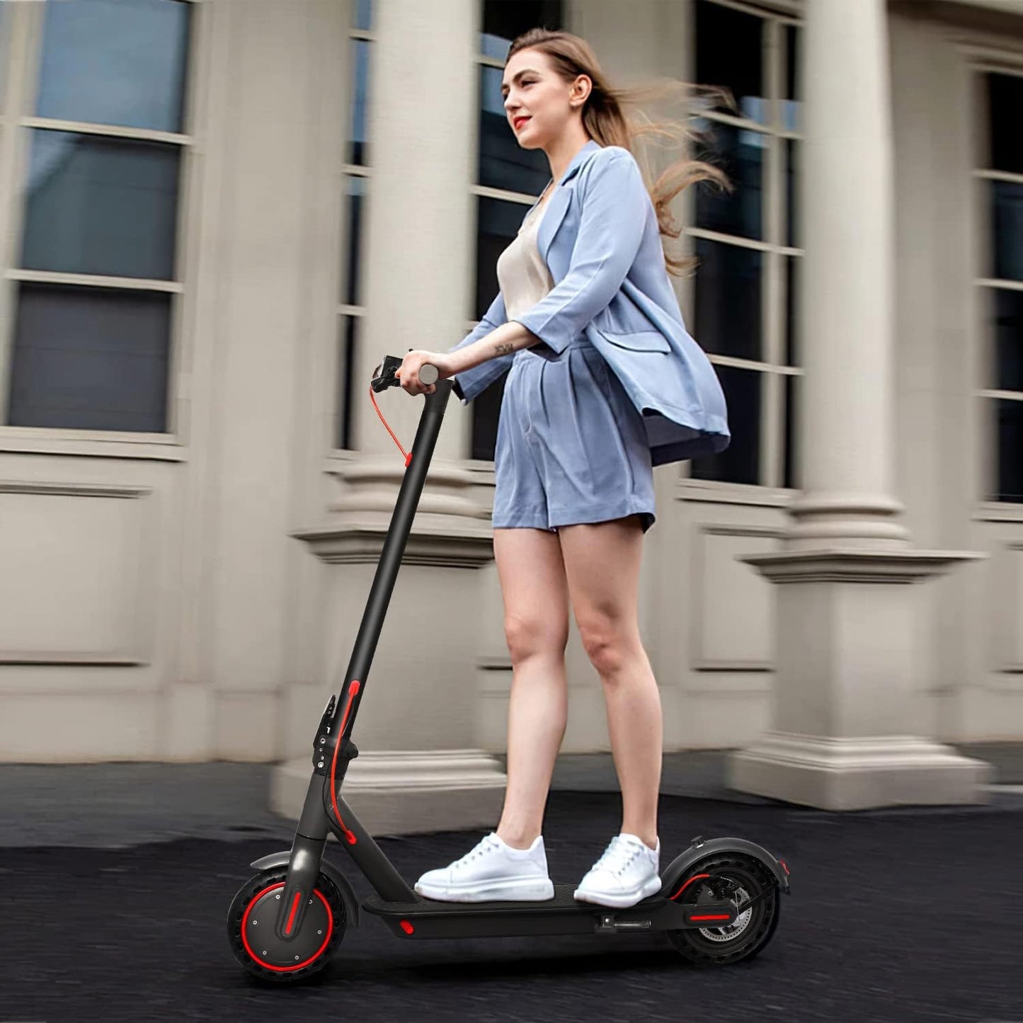 Electric Scooter 8.5" Solid Tires 350W Motor 10.5Ah Battery Up to 23 Miles Range 19 Mph Speed Portable Folding Commuting Scooter Double Braking System, Max Load 264Ibs