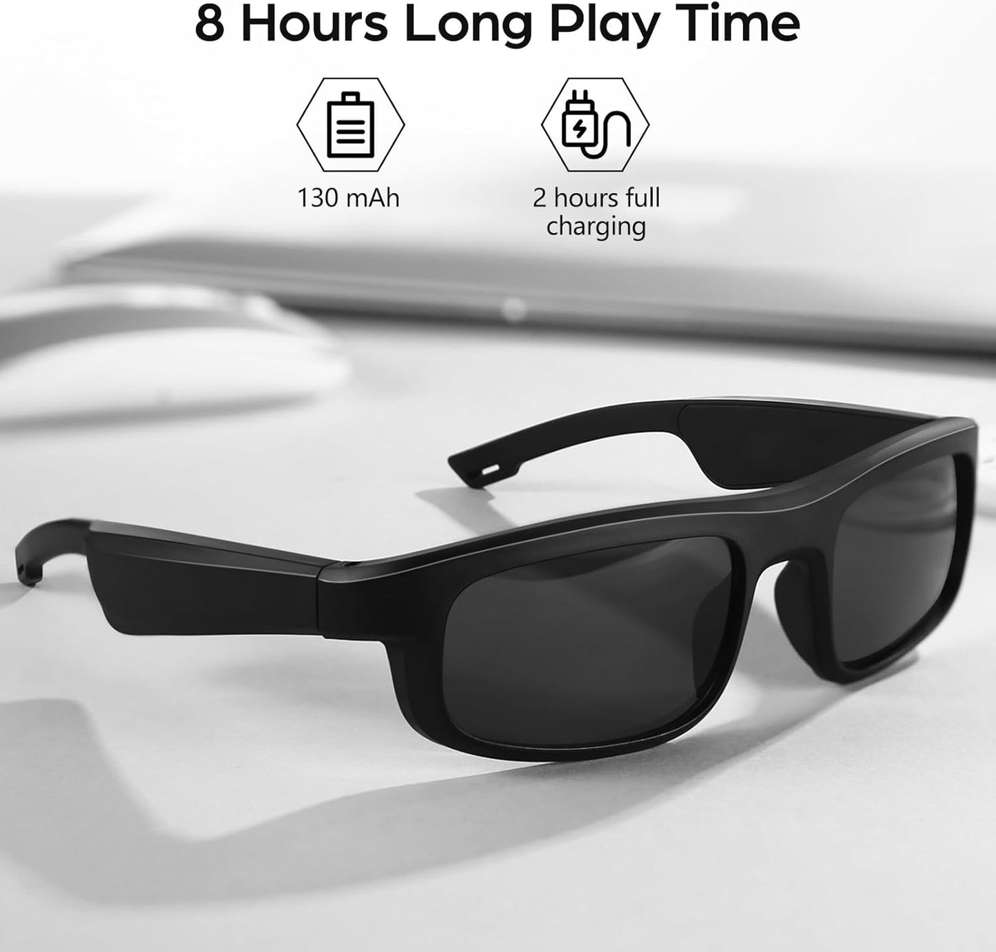 Smart Glasses, Polarized Bluetooth Sunglasses with Speaker, Voice Assistant, Open Ear, UV Protection Outdoor Audio Glass
