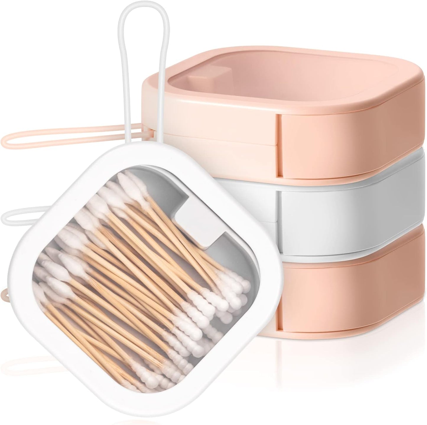 Kathfly 4 Pcs White Hair Tie Organizer Portable Hair Accessory Storage Containers Stackable Hair Tie Bobby Pin Holder Home Cotton Swab Dispenser Hair Accessories Jewelry Organizer Box
