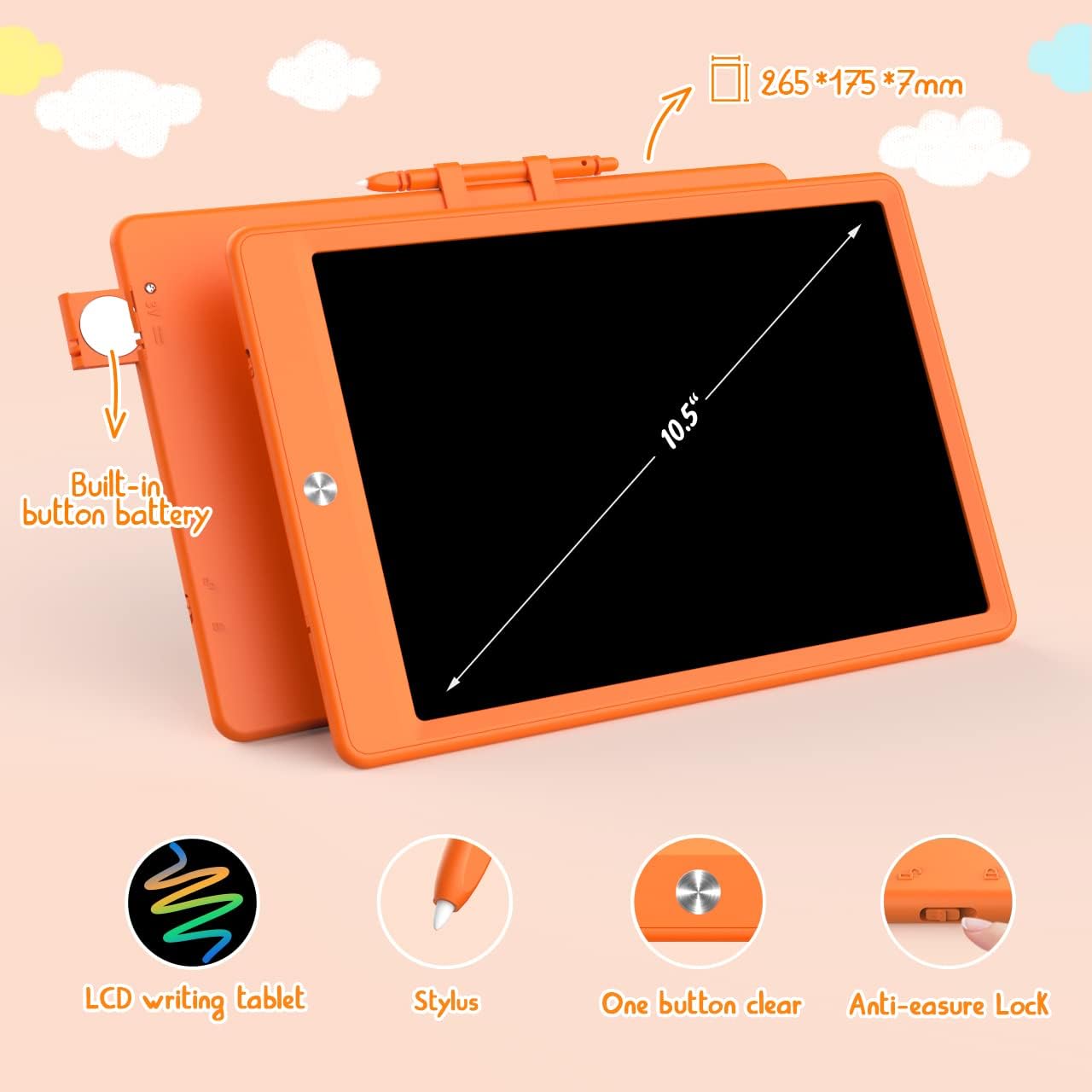 BUKEBU LCD Writing Tablet Doodle Board,10.5 inch Colorful Drawing Pad,Electronic Drawing Tablet, Drawing Pads,Travel Gifts for Kids Ages 3 4 5 6 7 8 Year Old Girls Boys (Blue)
