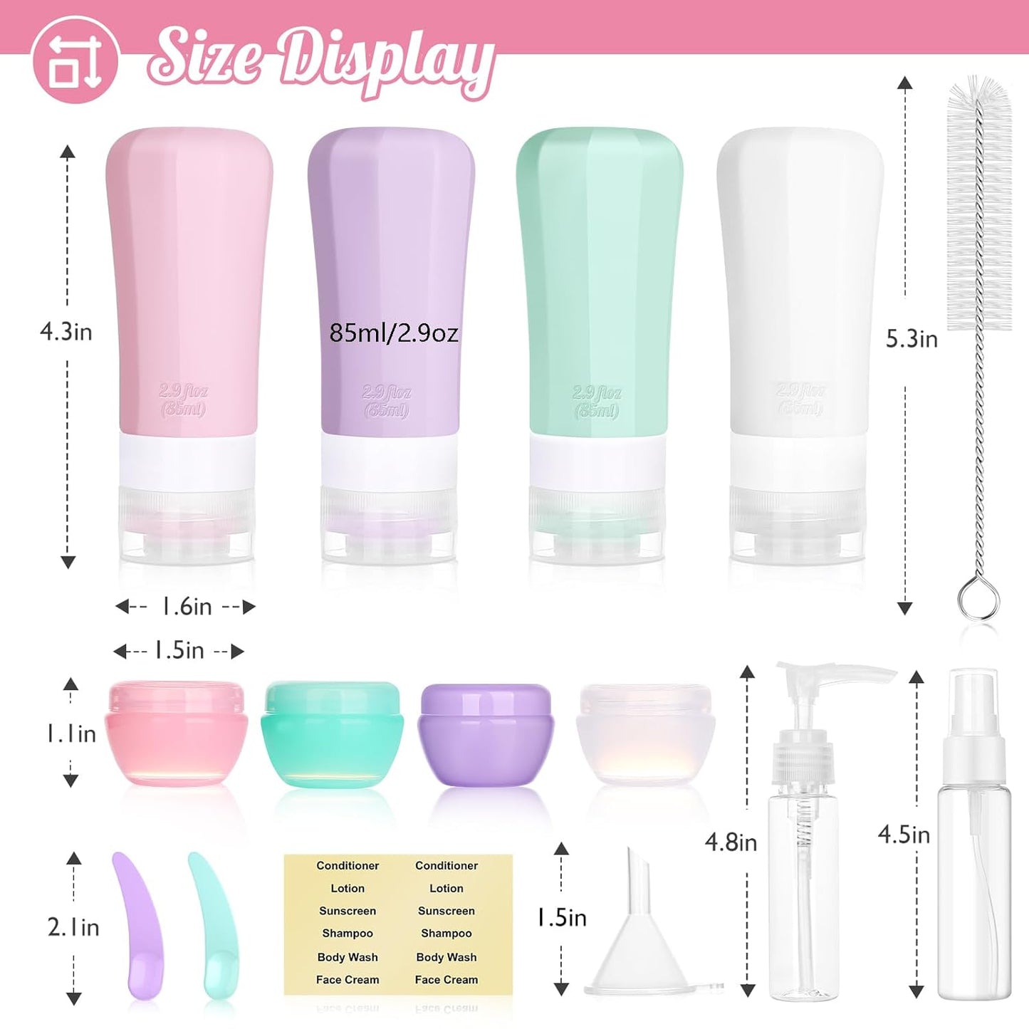 JBYAMUS 18 Pcs Silicone Travel Bottles Set, Leak-Proof Travel Size Toiletries, TSA Approved Travel Bottles for Toiletries, Portable Travel Toiletries Containers for Women (Pink-Green)