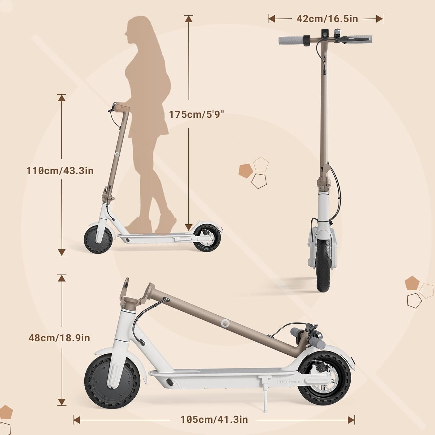 Commugo Electric Scooter for Adults 300 lbs, 8.5 Inch/10 Inch Tires, 500W Peak Motor 19 Mph Speed, 17/21 Miles Max Range Foldable Commute E-Scooter with Dual Braking System, App Control