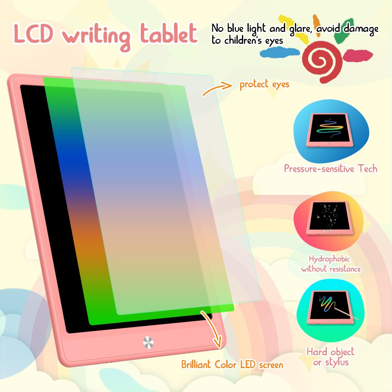 BUKEBU LCD Writing Tablet Doodle Board,10.5 inch Colorful Drawing Pad,Electronic Drawing Tablet, Drawing Pads,Travel Gifts for Kids Ages 3 4 5 6 7 8 Year Old Girls Boys (Blue)
