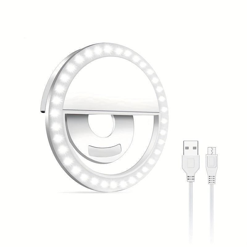 CLEANTRUST Rechargeable LED Ring Light for Selfies and Live Streaming, Portable Circular Flashlight, Dual Power Mode: Battery/USB, Warm White Light, with 40mAh Polymer Lithium Battery, for Smartphones, Cameras, and Makeup