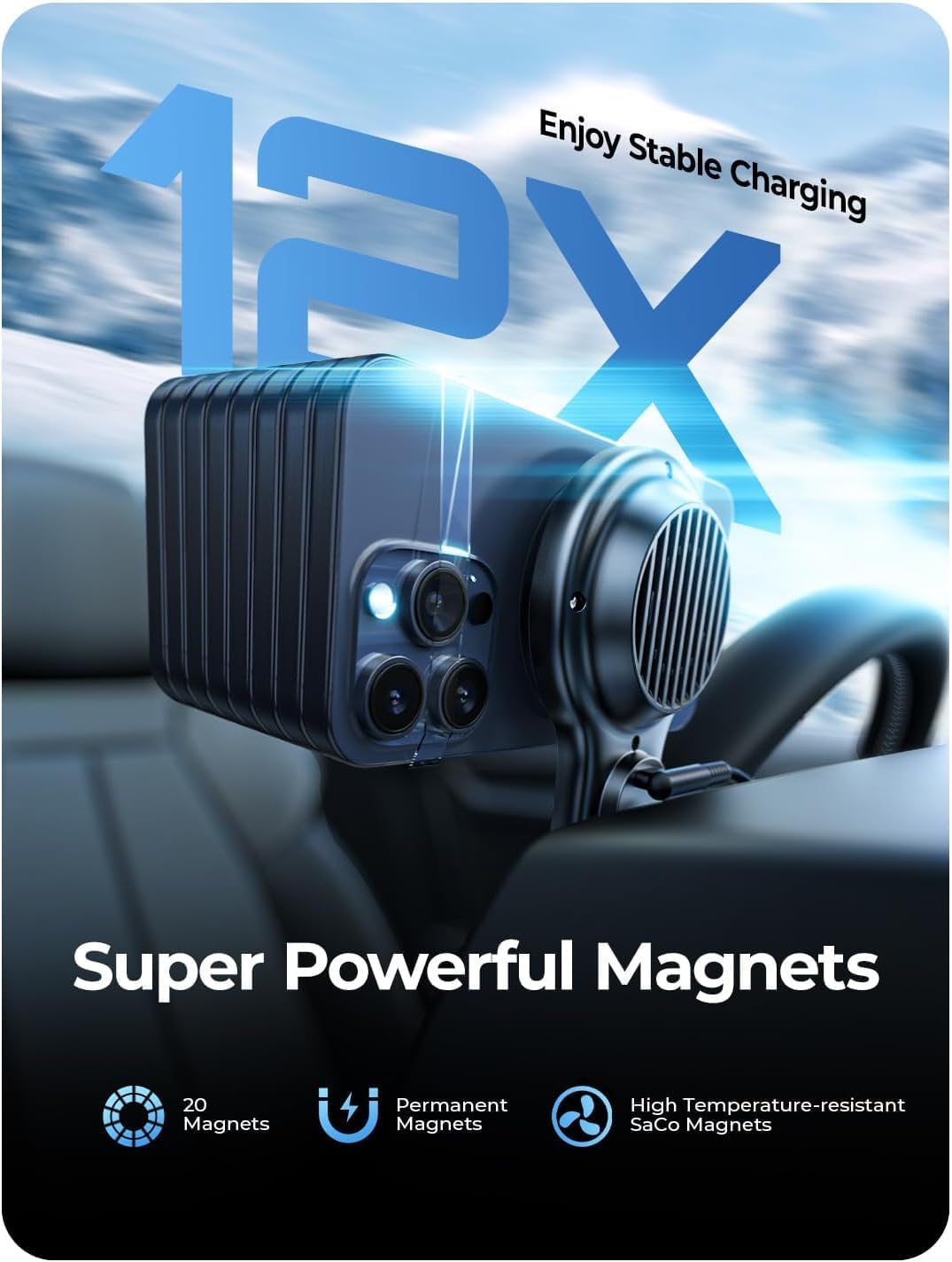 LISEN for Qi2 MagSafe Car Mount Charger, 15W QI2 Wireless Car Charger, Cooling with MagSafe Charger Car Mount Phone Holders for Your Car, Magnetic Car Charger for iPhone 16 Pro Max Plus 15/14/13 Mini