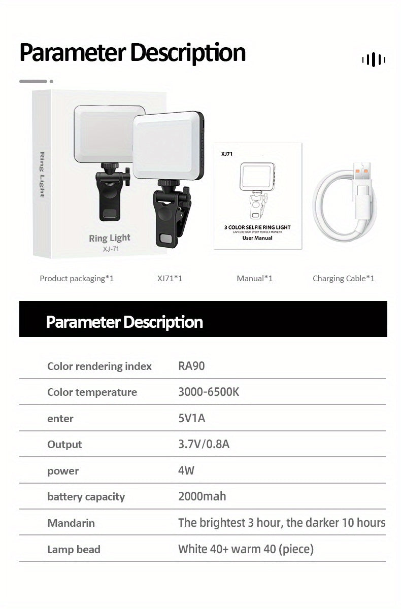 Selfie Ring Light - Rechargeable 80 LED 3 Models Clip On Selfie Ring Light For Phone, Laptop, Tablet Meeting, Make Up - For Beauty Enthusiasts & Content Creators - Perfect for Makeup Application, Video Calls & Live Streaming