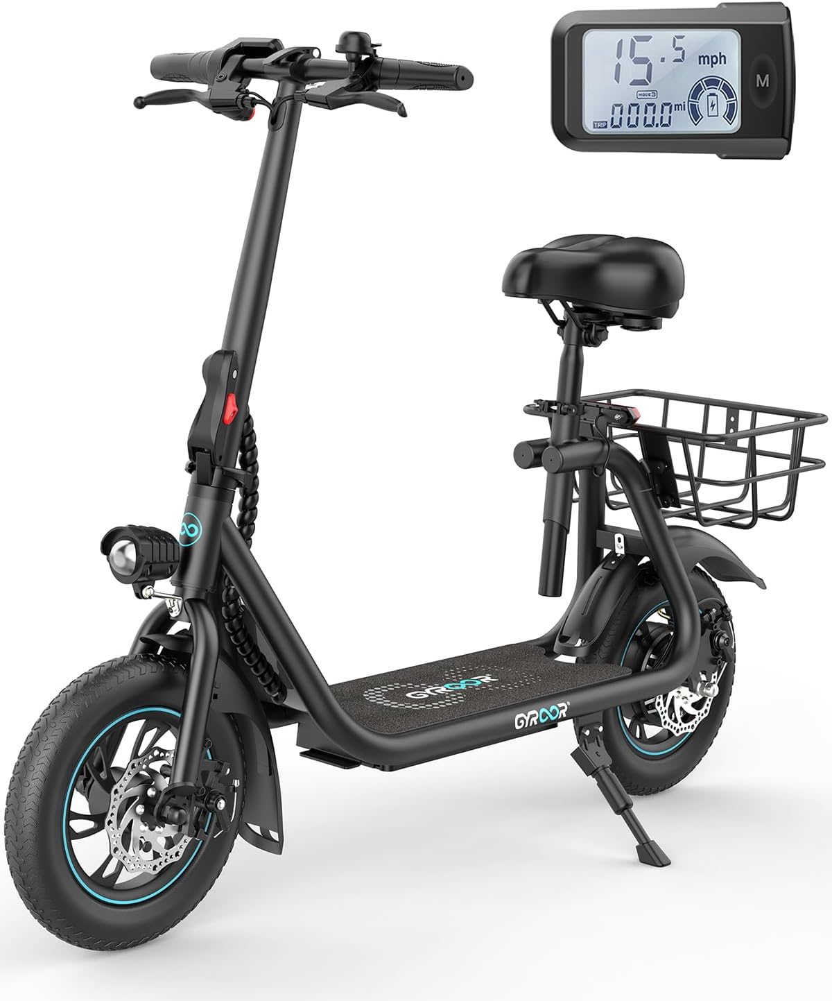 Gyroshoes Electric Scooter with Seat for Adults, 550W Powerful Motor, 20-Mile Range, Speed up to 18.6MPH, Ample Storage for Pets & Cargo, Electrically-Powered Motor Scooters