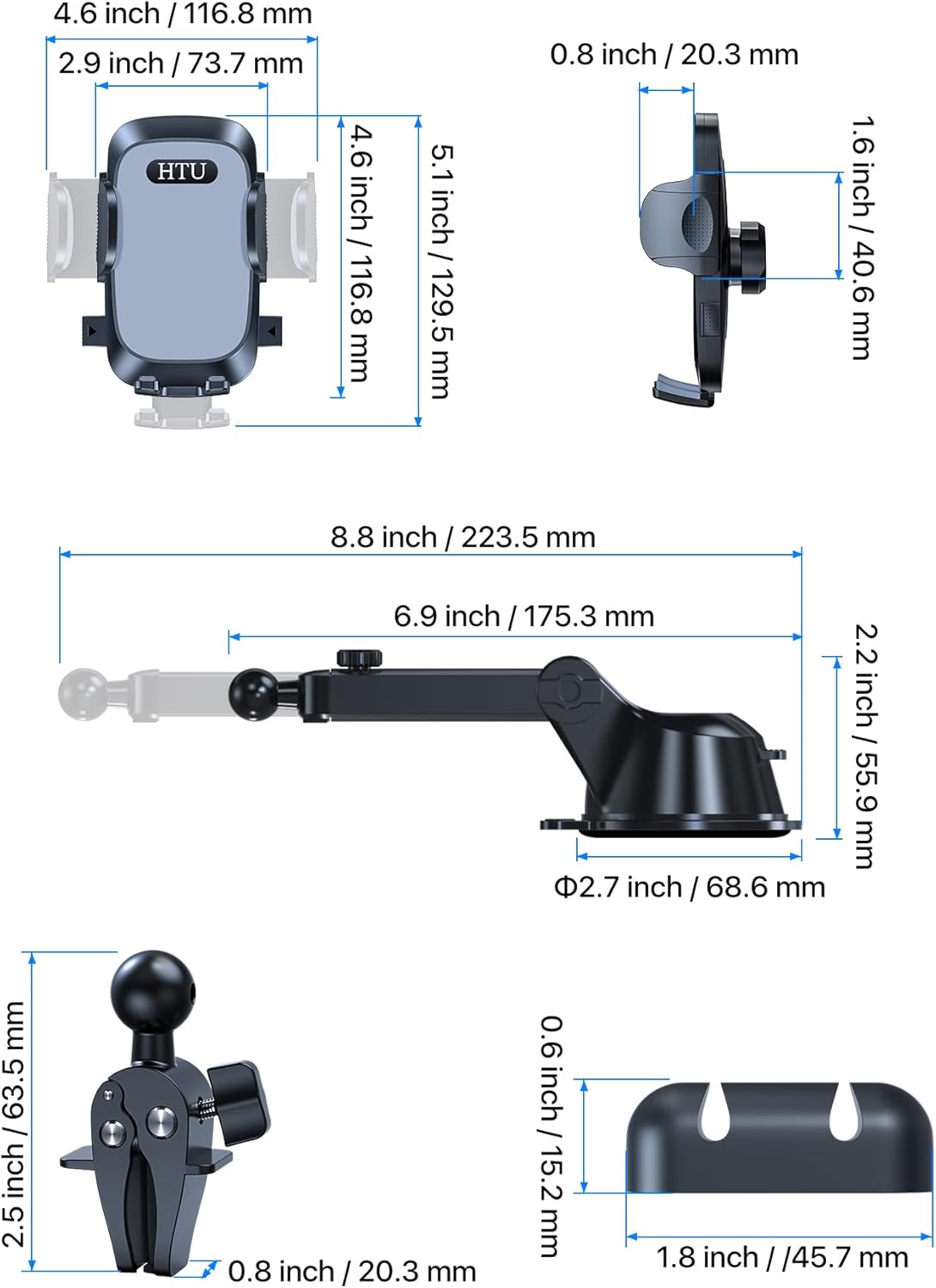 2025 Ultimate Car Phone Mount【80 LBS Strongest Suction & Military-Grade】【Patent & Safety Certs】 Cell Phone Holder Truck Stand for Dashboard Windshield Vent for iPhone 16 Pro Max 15 14 Samsung, Black
