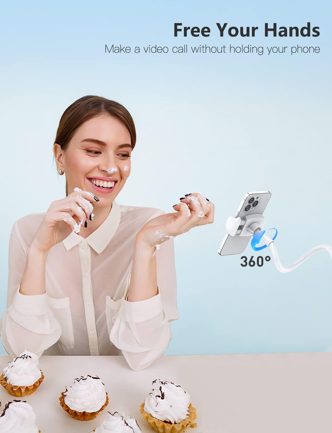 Tryone Gooseneck Phone Holder Stand for Bed Flexible Arm Adjustable Cell Phones Mount Clamp on Desk Bedframe Compatible with iPhone 14 Pro Max 13 12 11 X SE Series/Samsung S22 or Other 4"-7" Devices