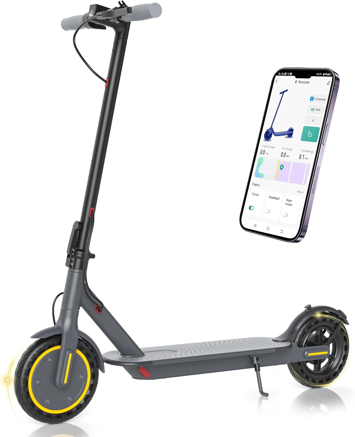 Electric Scooter - 350W Motor, 8.5" Solid Tires, Up to 19 MPH and 20/23 Miles Long-Range Portable Folding Commuting Scooter for Adults with Double Braking System and App
