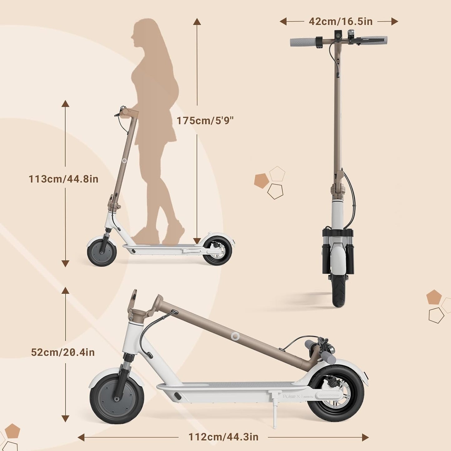 Commugo Electric Scooter for Adults 300 lbs, 8.5 Inch/10 Inch Tires, 500W Peak Motor 19 Mph Speed, 17/21 Miles Max Range Foldable Commute E-Scooter with Dual Braking System, App Control