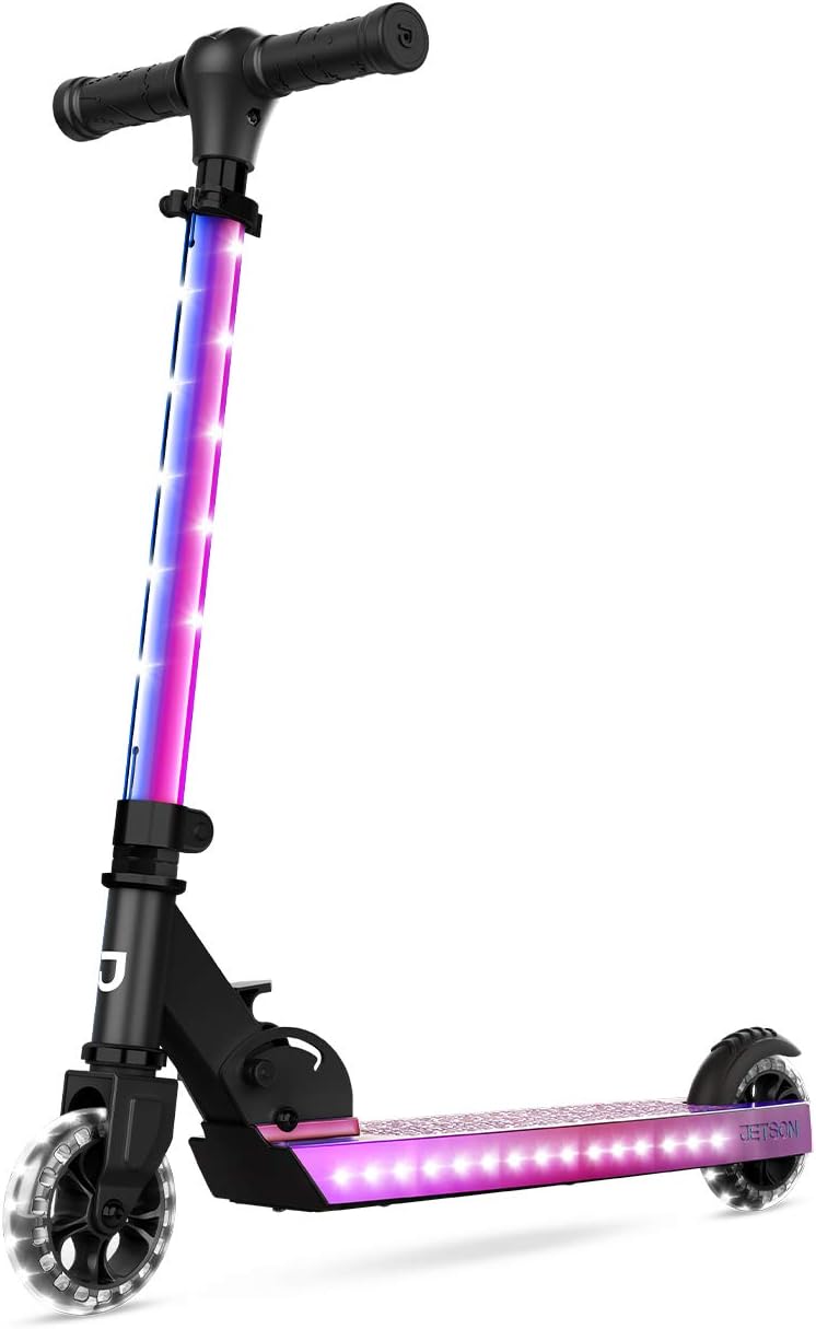 Jetson 2-Wheel Light-Up Kick Scooter, Light Up Deck and Wheels, Height Adjustable Handlebar, Rear Brake, Easy-Folding Mechanism, 4 or 6 inch wheels