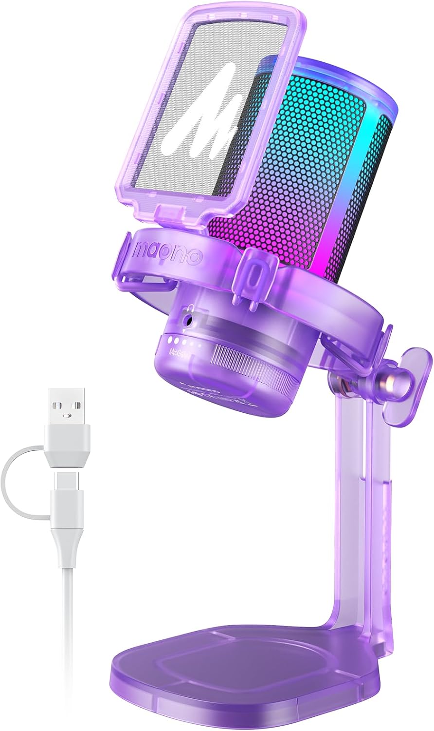 MAONO USB Gaming Microphone for PC, Noise Cancellation Condenser Mic with RGB Lights, Mute, Gain for Streaming, Recording, Podcast, Chat, Twitch, YouTube, Discord, Computer, PS5, PS4, GamerWave