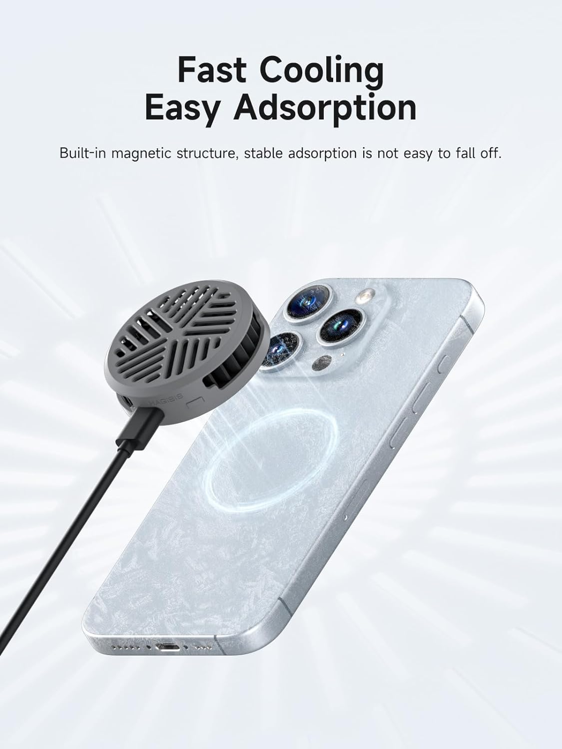 Hagibis Magnetic Cell Phone Cooler Ultrathin Cooling Fan Portable Lightweight Mobile Phone Radiator for iPhone 16 15 Pro Max, MagSafe Series, iPad Pro, Android, Tablet (Grey)