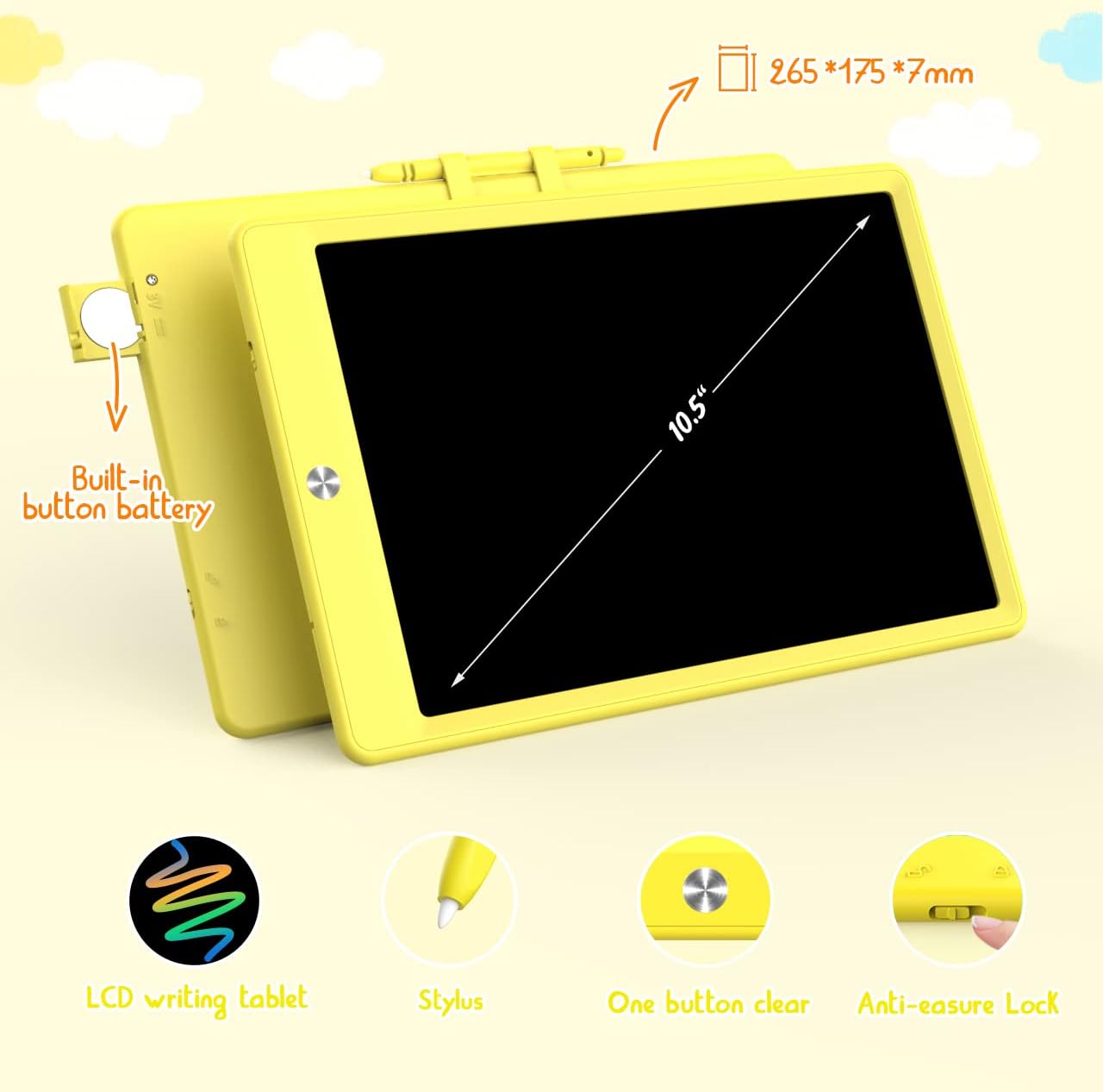 BUKEBU LCD Writing Tablet Doodle Board,10.5 inch Colorful Drawing Pad,Electronic Drawing Tablet, Drawing Pads,Travel Gifts for Kids Ages 3 4 5 6 7 8 Year Old Girls Boys (Blue)