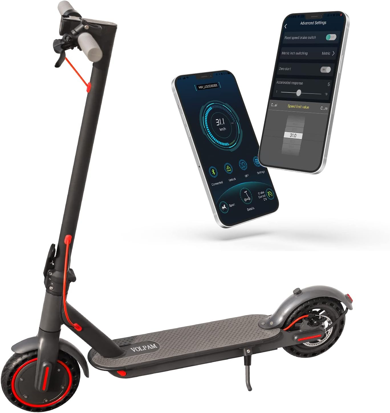 Electric Scooter 8.5" Solid Tires 350W Motor 10.5Ah Battery Up to 23 Miles Range 19 Mph Speed Portable Folding Commuting Scooter Double Braking System, Max Load 264Ibs