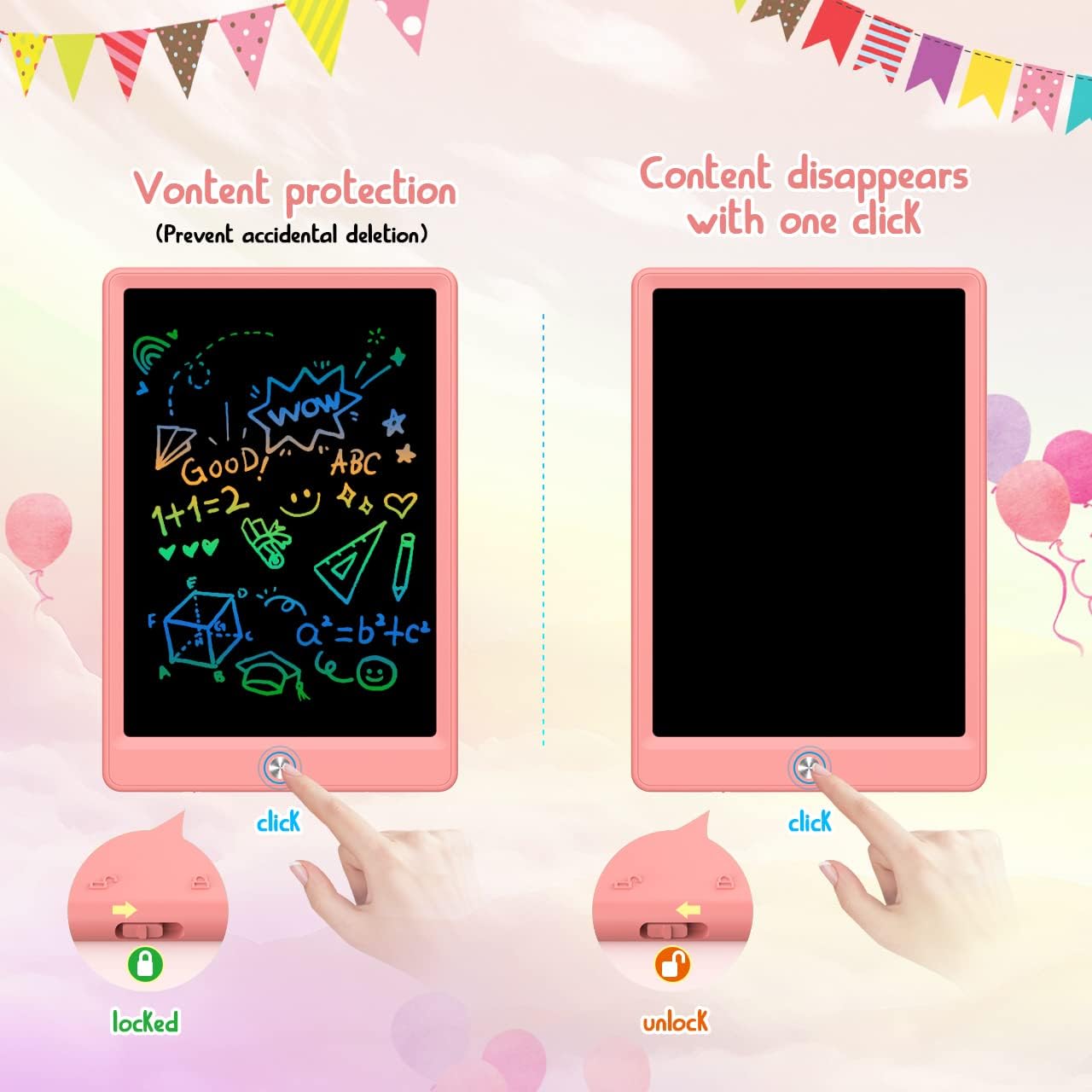 BUKEBU LCD Writing Tablet Doodle Board,10.5 inch Colorful Drawing Pad,Electronic Drawing Tablet, Drawing Pads,Travel Gifts for Kids Ages 3 4 5 6 7 8 Year Old Girls Boys (Blue)