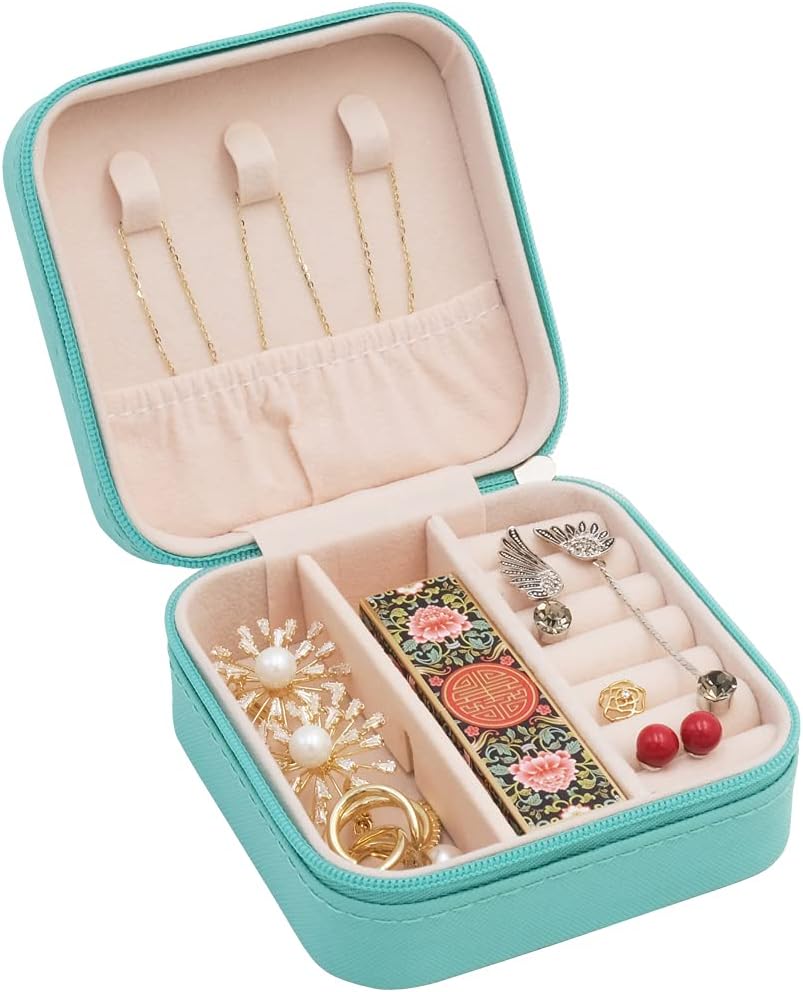 TRODANCE Jewelry Travel Case with Mirror,Small Travel Jewelry Organizer, Portable Jewelry Box Travel Mini Organizer Portable Display Storage Box For Rings Earrings Necklaces (White)