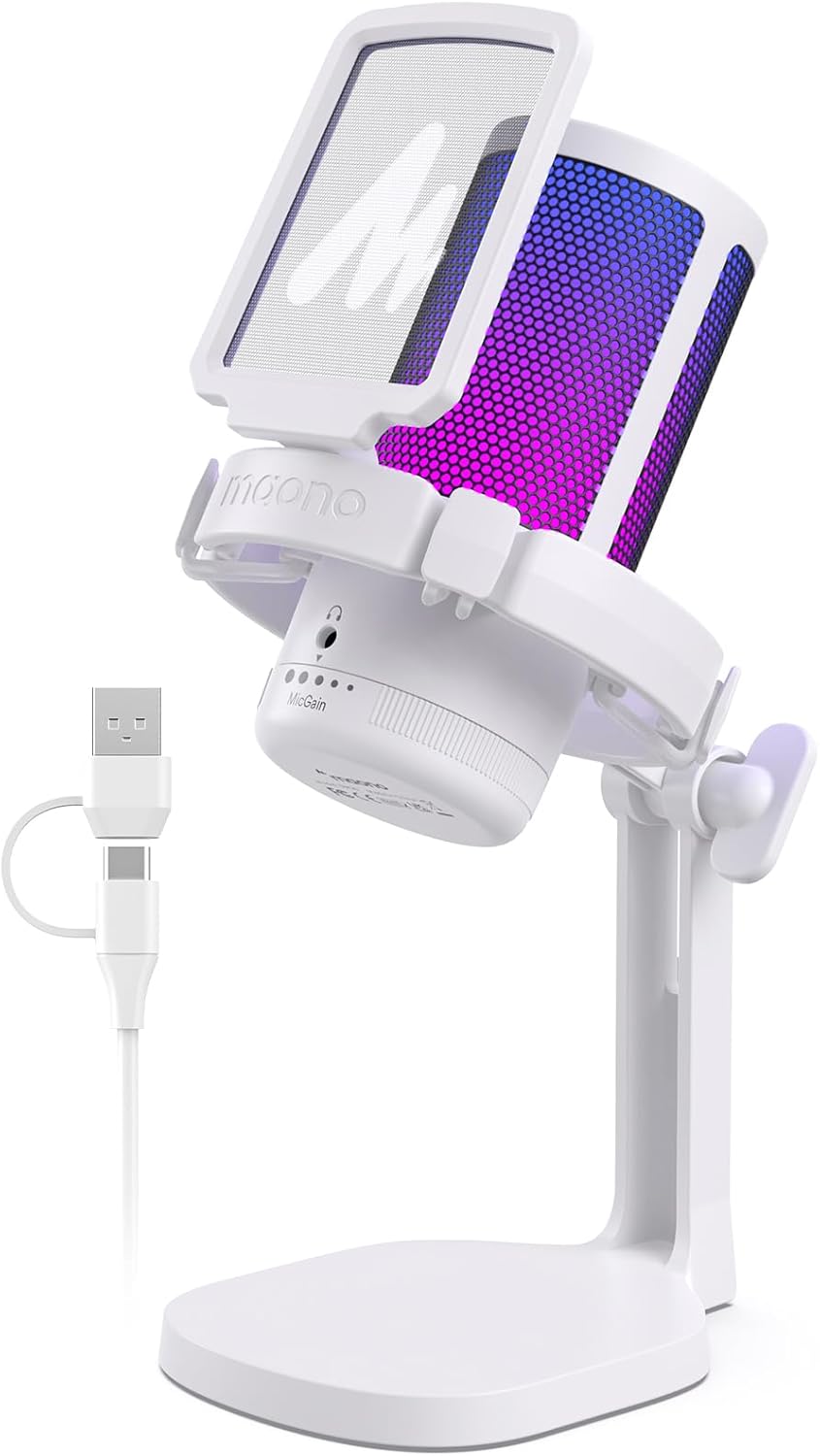 MAONO USB Gaming Microphone for PC, Noise Cancellation Condenser Mic with RGB Lights, Mute, Gain for Streaming, Recording, Podcast, Chat, Twitch, YouTube, Discord, Computer, PS5, PS4, GamerWave