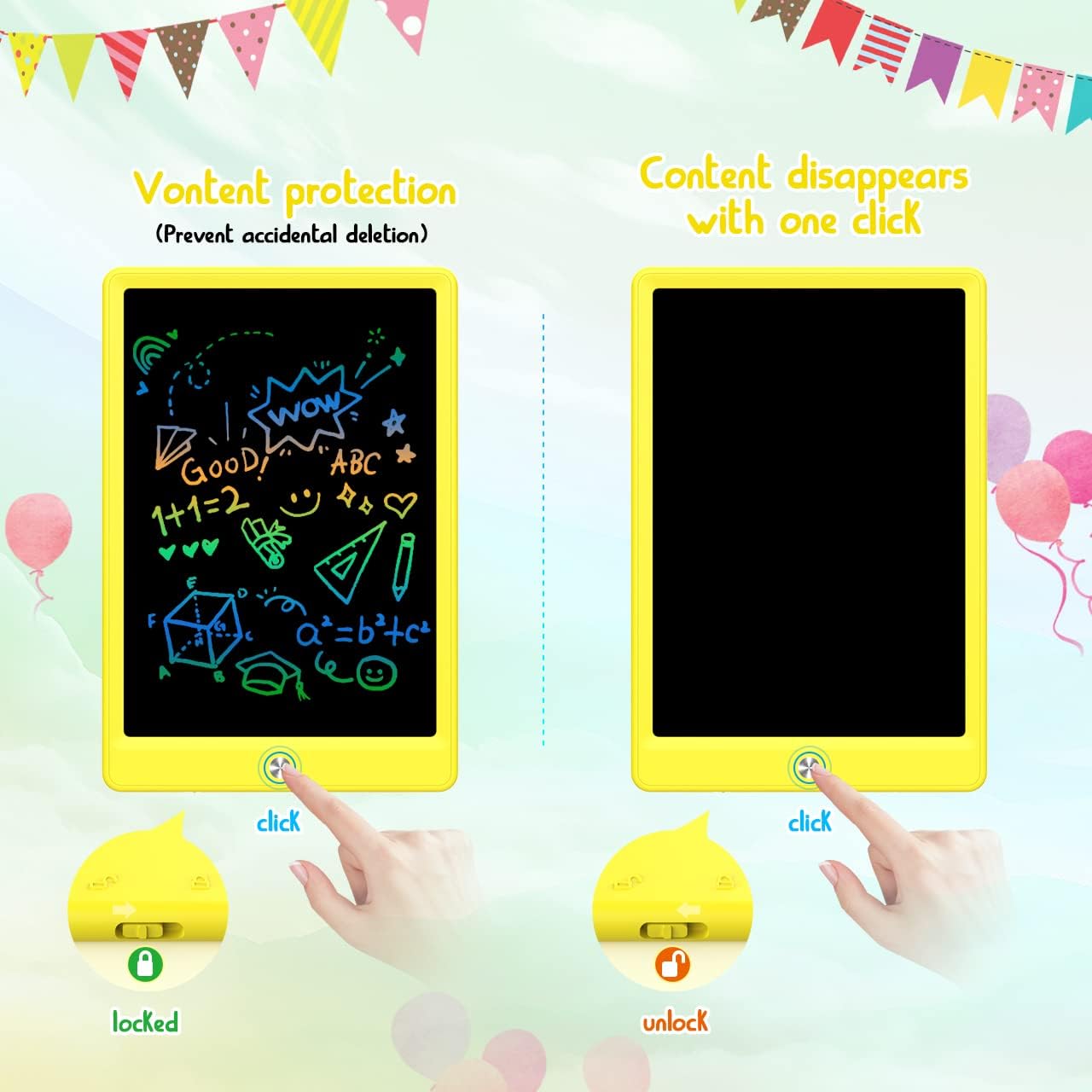 BUKEBU LCD Writing Tablet Doodle Board,10.5 inch Colorful Drawing Pad,Electronic Drawing Tablet, Drawing Pads,Travel Gifts for Kids Ages 3 4 5 6 7 8 Year Old Girls Boys (Blue)