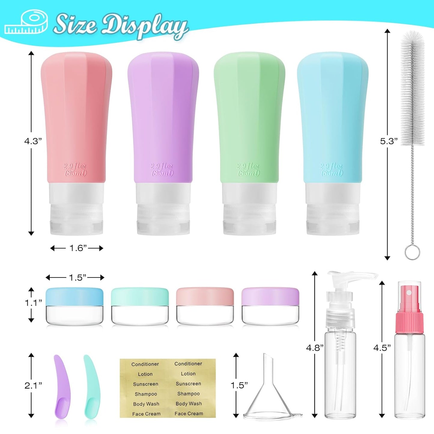 JBYAMUS 18 Pcs Silicone Travel Bottles Set, Leak-Proof Travel Size Toiletries, TSA Approved Travel Bottles for Toiletries, Portable Travel Toiletries Containers for Women (Pink-Green)