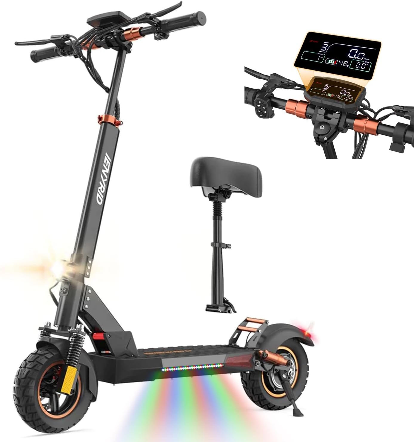 iENYRID 800W/2000W e Scooter for Adults Electric Scooter with Seat 10" Off Road Pneumatic Tires Long Range Motorized e-Scooter,28-35MPH,30-35Miles Range eScooter,Fast Foldable Eletric Scooters for men