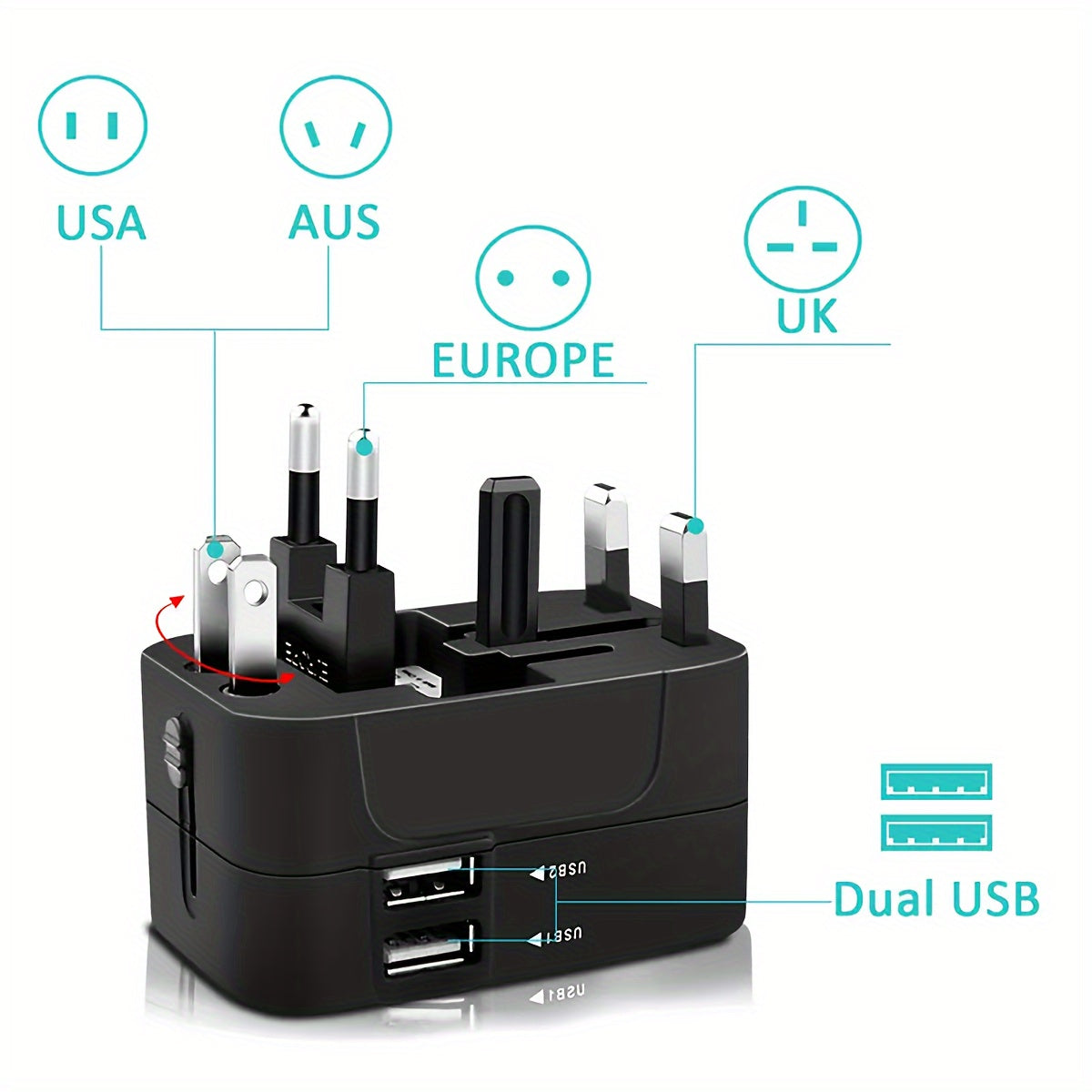 Universal Travel Plug Adapter 2 USB Ports, Dual USB