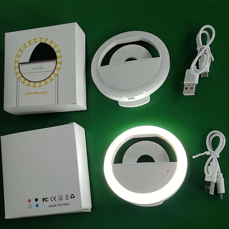 CLEANTRUST Rechargeable LED Ring Light for Selfies and Live Streaming, Portable Circular Flashlight, Dual Power Mode: Battery/USB, Warm White Light, with 40mAh Polymer Lithium Battery, for Smartphones, Cameras, and Makeup
