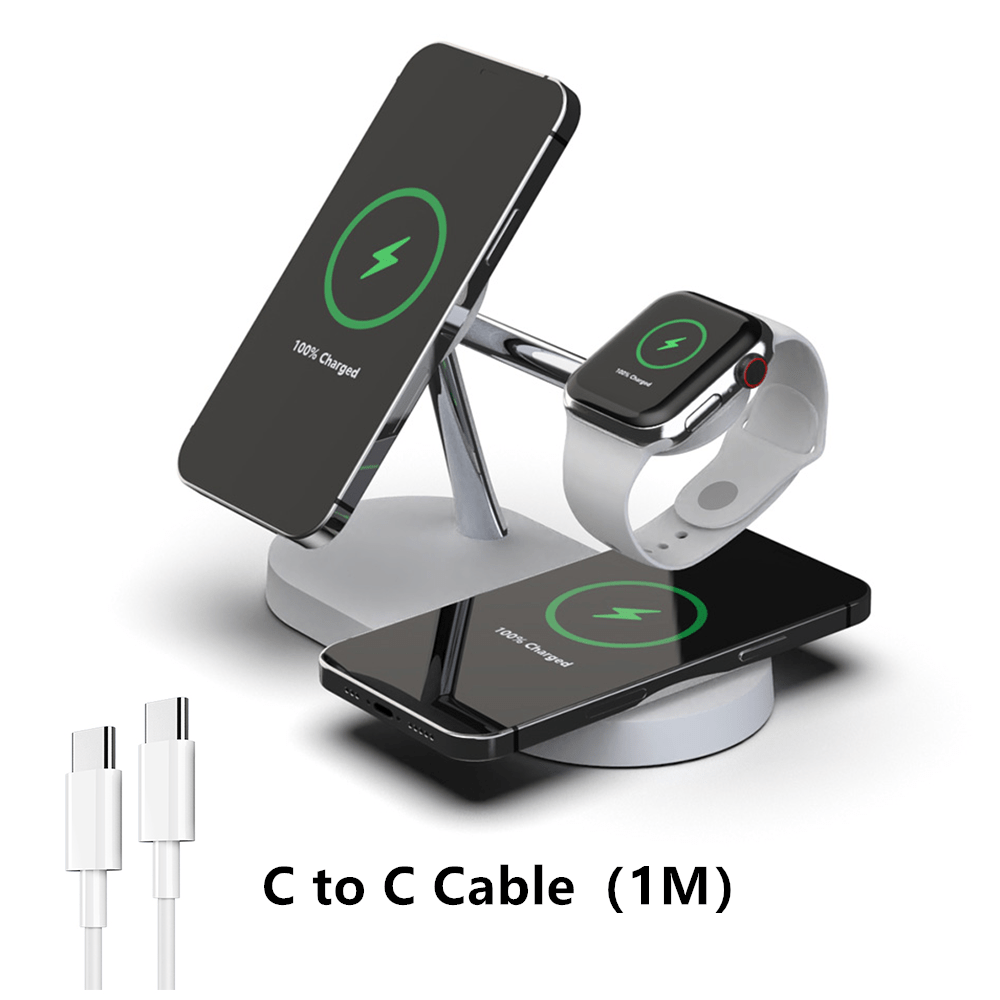 TIMESS-5 in 1 Magnetic Wireless Charger Stand, 15W Qi Fast Charging Dock Station Holder LED Night Light Compatible with iPhone 15/14/13/12 Pro Max Mini, Apple Watch 9/8/7/SE/6/5/4/3/2, AirPods 3/2/Pro
