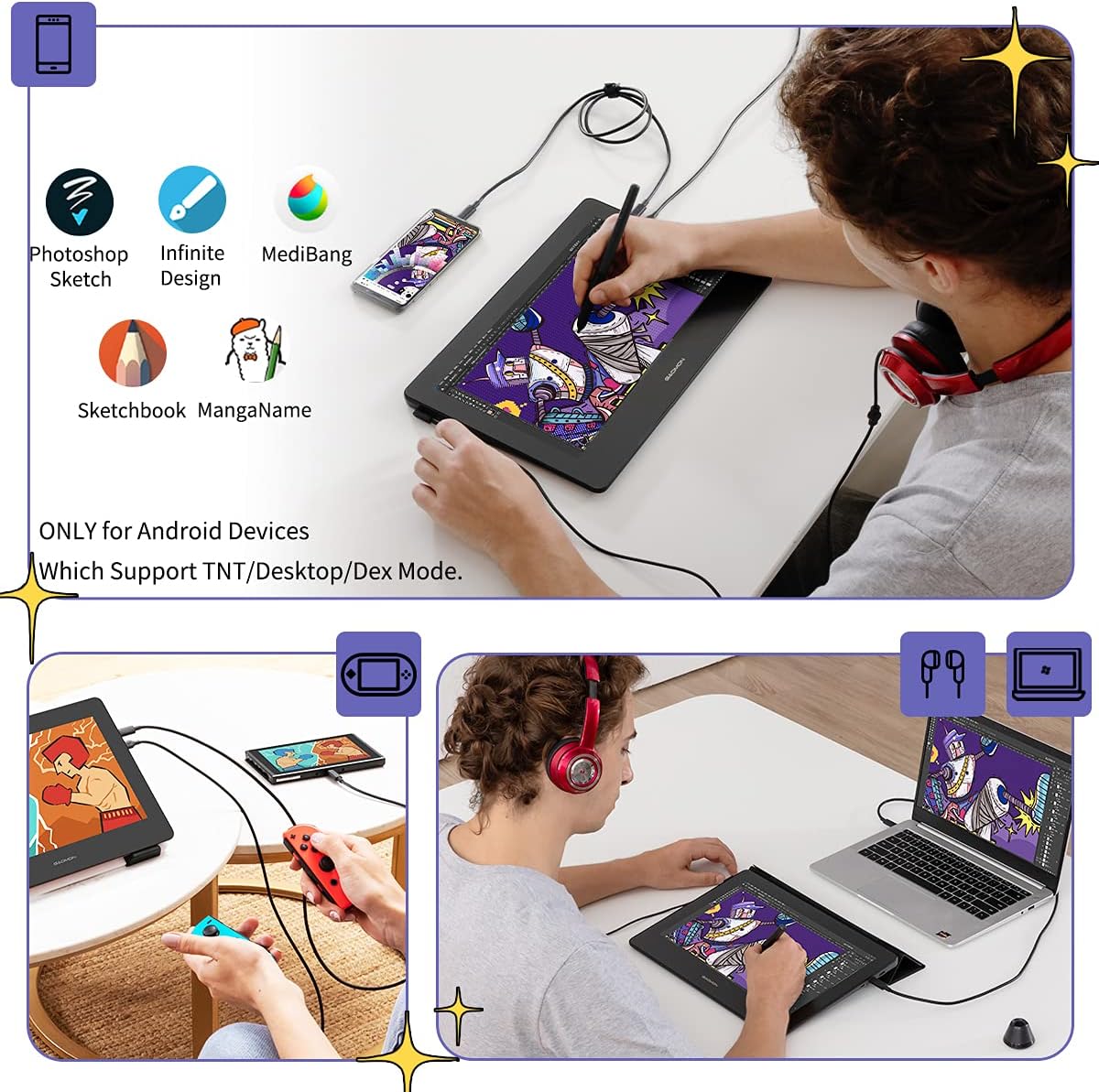Drawing Tablet with Screen GAOMON PD1561 Drawing Monitor Art Tablet with Adjustable Stand, 10 Shortcut Keys, Tilt Support, Battery-Free Pen, 15.6-inch Graphics Tablet for Mac, Windows PC