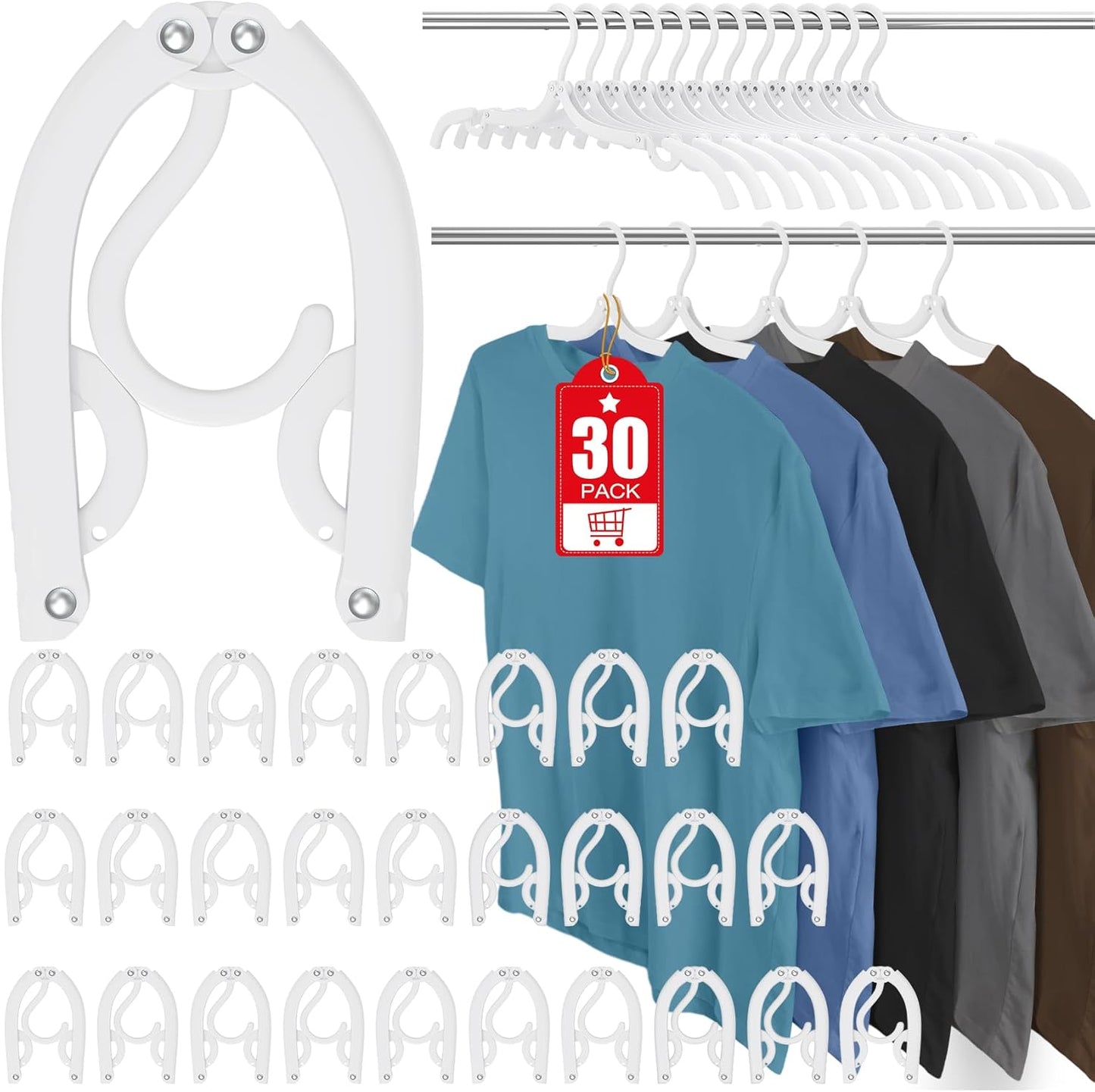 30 Pcs Travel Hangers Portable Foldable Travel Hanger Organizer, Plastic Travel Accessories Essentials Clothes Drying Rack Folding Hangers for Traveling Camping Flying RV Cruises Suitcase, Black