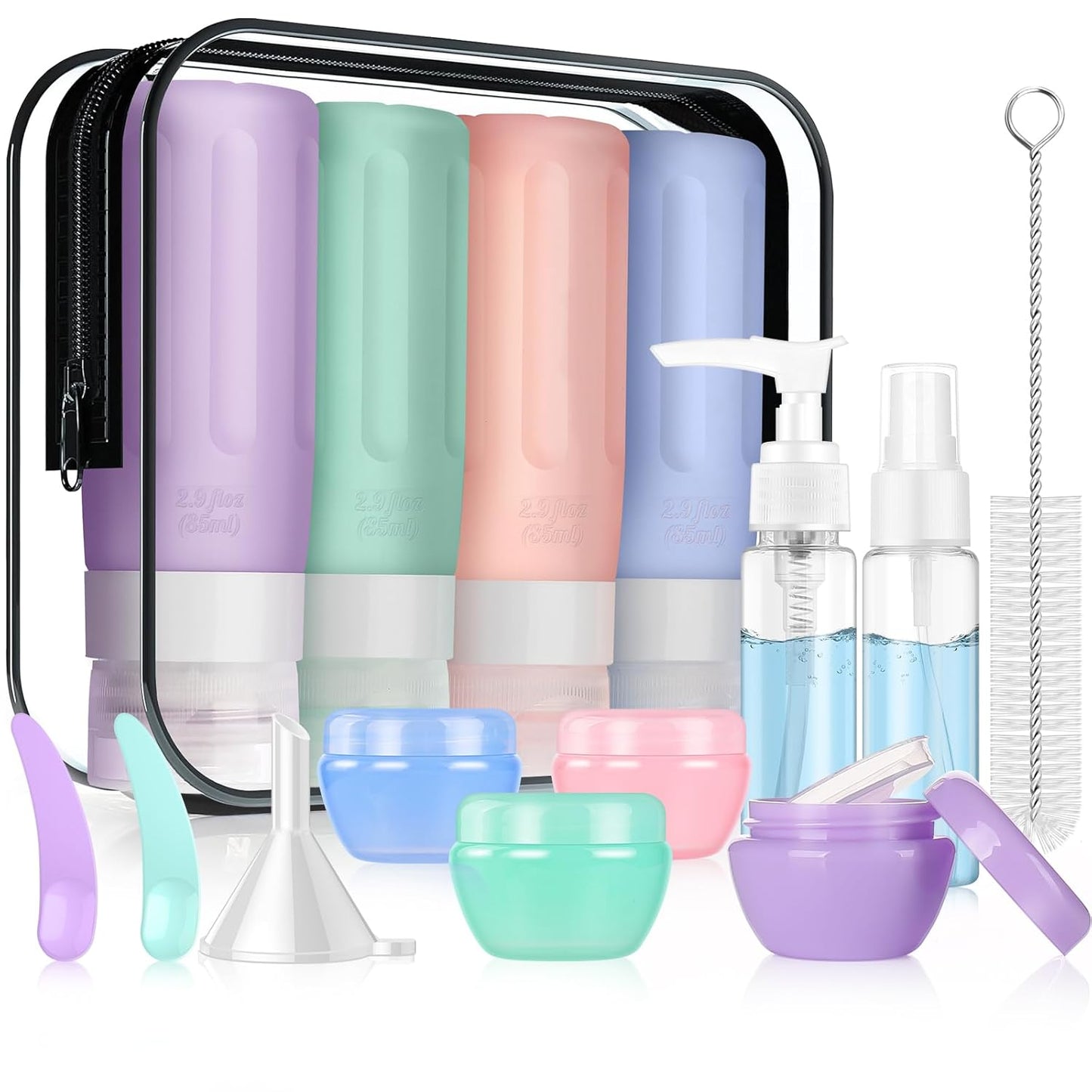 JBYAMUS 18 Pcs Silicone Travel Bottles Set, Leak-Proof Travel Size Toiletries, TSA Approved Travel Bottles for Toiletries, Portable Travel Toiletries Containers for Women (Pink-Green)