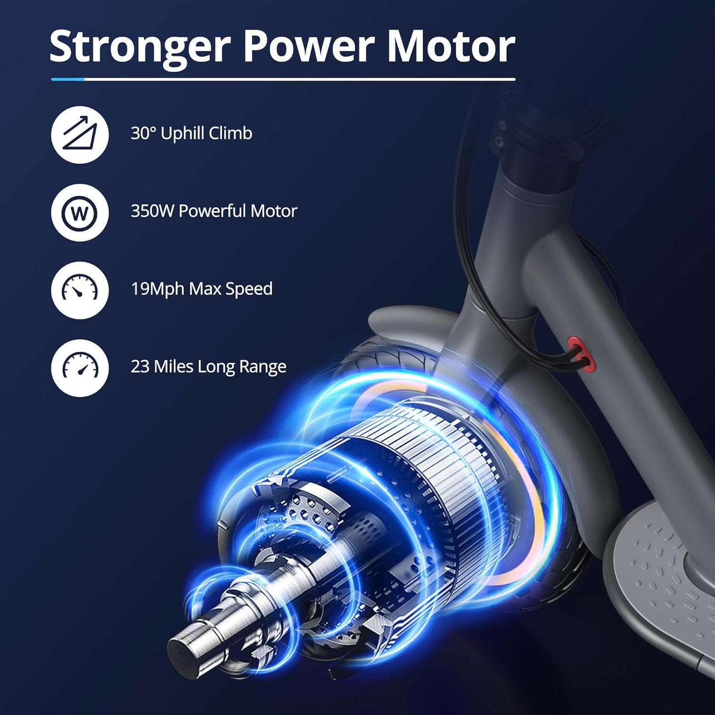 Electric Scooter - 350W Motor, 8.5" Solid Tires, Up to 19 MPH and 20/23 Miles Long-Range Portable Folding Commuting Scooter for Adults with Double Braking System and App