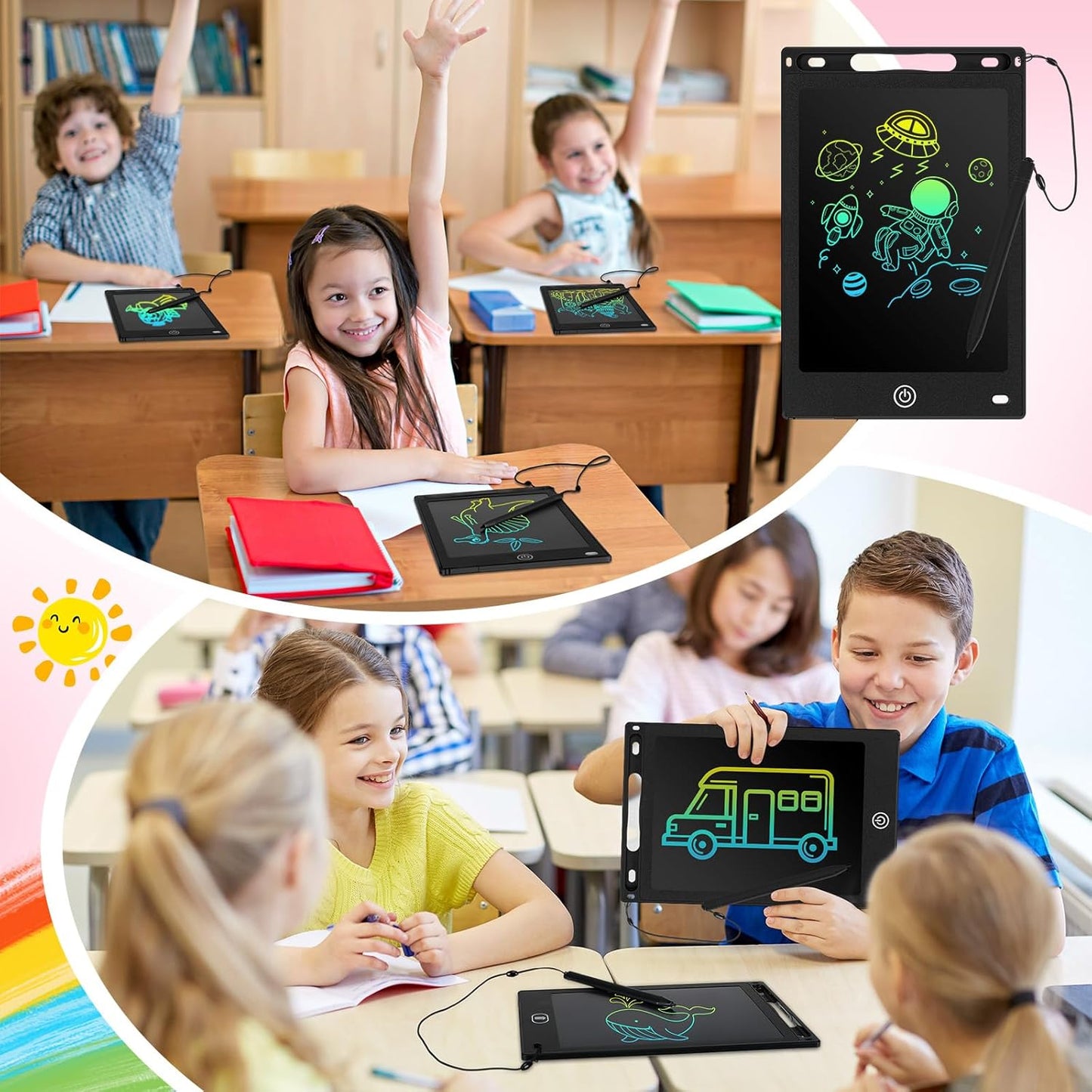 Zonon 4 Pcs LCD Writing Tablet for Kids 8.5 Inch Doodle Board Drawing Tablet Toddler Toys Gifts LCD Writing Board Electronic Erasable Reusable Writing Drawing Pad(Blue, Red, Green, Pink)