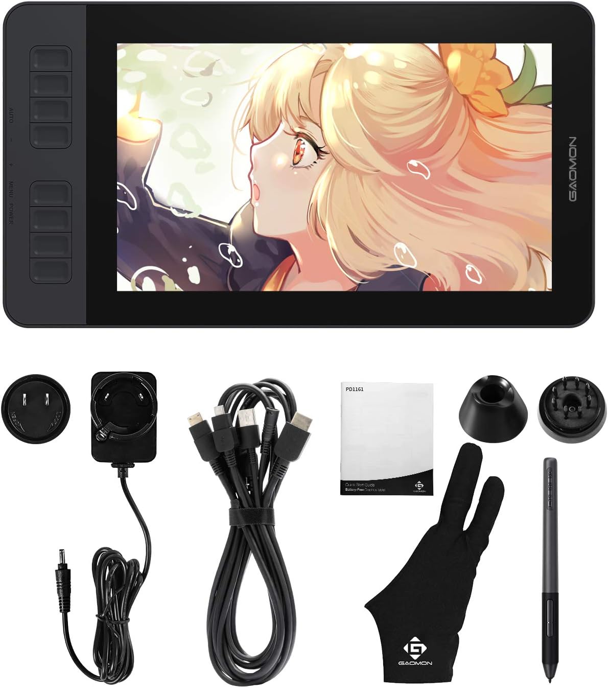 Drawing Tablet with Screen GAOMON PD1561 Drawing Monitor Art Tablet with Adjustable Stand, 10 Shortcut Keys, Tilt Support, Battery-Free Pen, 15.6-inch Graphics Tablet for Mac, Windows PC
