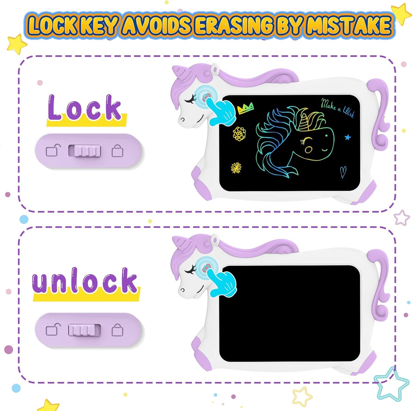 CHEERFUN LCD Writing Tablet for Kids Toys 10'' Toddler Unicorns Toys Gifts for Girls Age 3-8 Erasable Doodle Board Mess Free Drawing Pad Birthday Gift Ideas Christmas Stockings Easter Basket Stuffers
