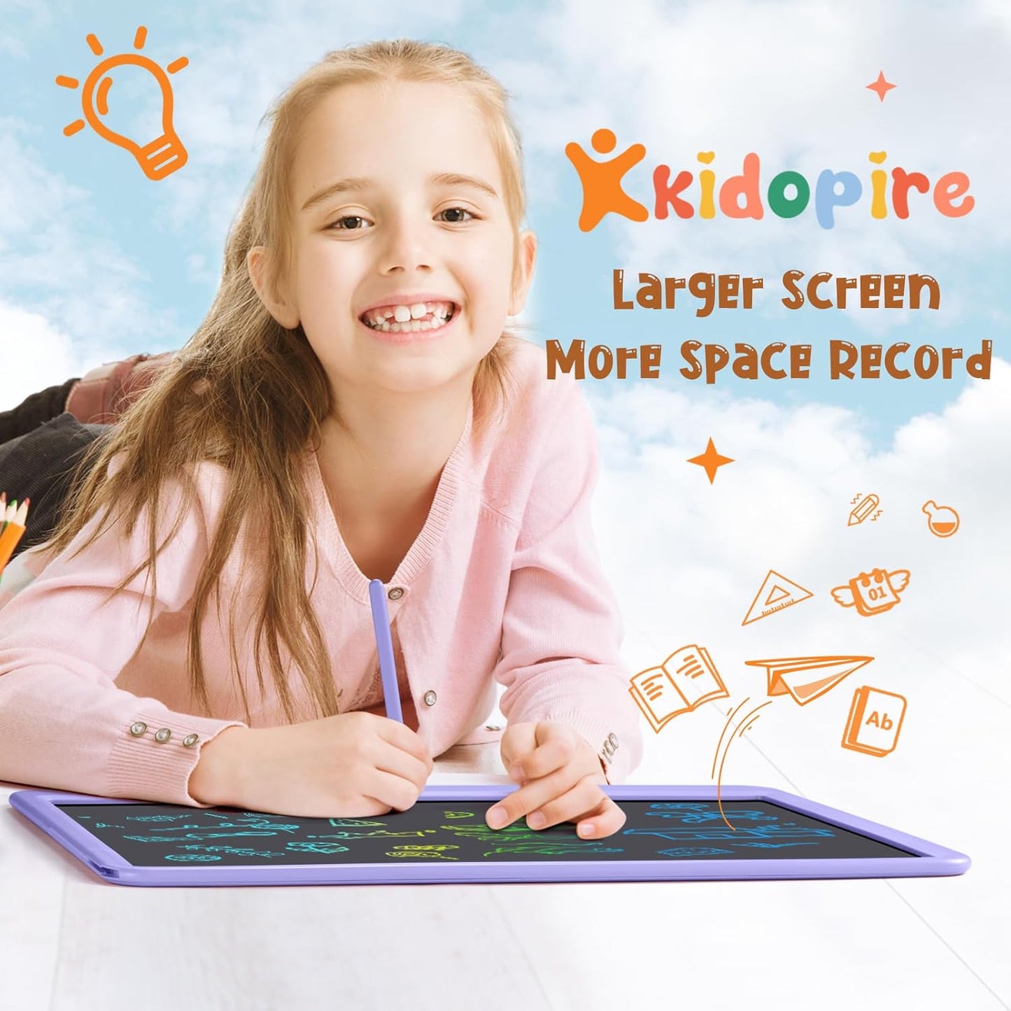 LCD Writing Tablet for Kids, Kidopire 15 Inch Large Screen Doodle Board, Colorful Drawing Writing Board Tablet Kids Age 3-12 Birthday Erasable Drawing Pad Message Practice Note Learning Toys, Purple