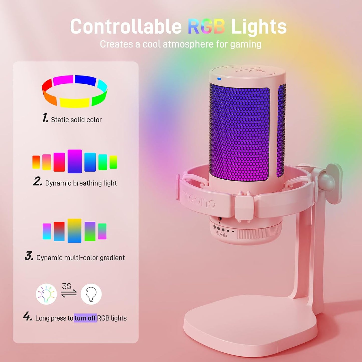 MAONO USB Gaming Microphone for PC, Noise Cancellation Condenser Mic with RGB Lights, Mute, Gain for Streaming, Recording, Podcast, Chat, Twitch, YouTube, Discord, Computer, PS5, PS4, GamerWave