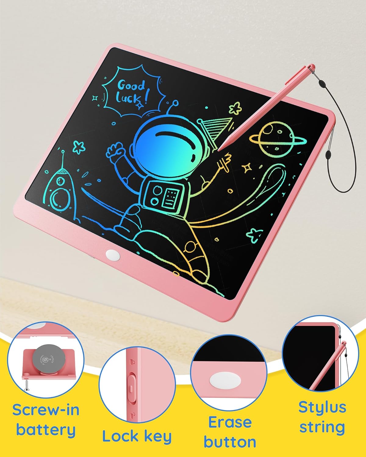 TEKFUN LCD Writing Tablet Doodle Board, 10inch Colorful Drawing Tablet Writing Pad, Kids Travel Essentials, Toddler Toys for 3 4 5 6 7 8 Year Old Girls Boys (Blue)