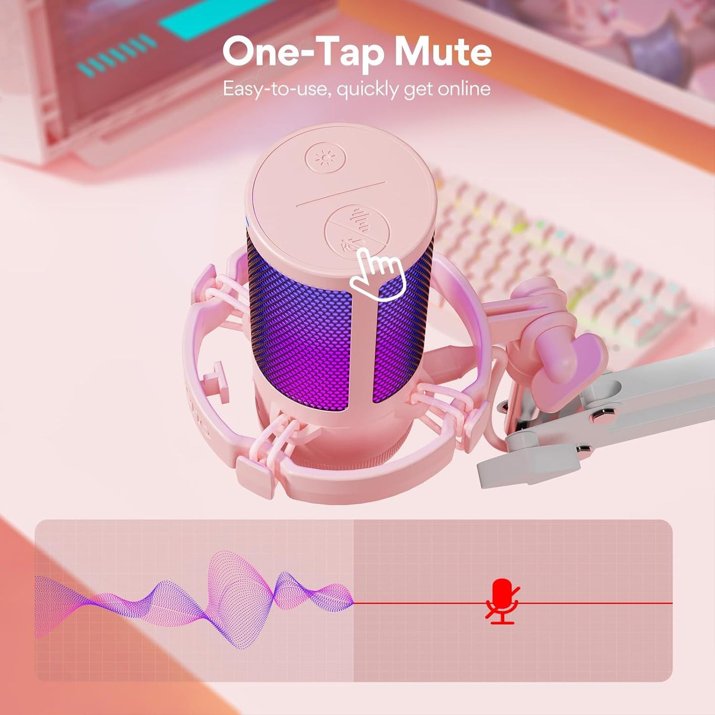 MAONO Gaming USB Microphone, Noise Cancellation Condenser mic with Mute, Gain, Monitoring, Boom Arm for Streaming, Podcast, Twitch, YouTube, Discord, PC, Computer, PS4, PS5, Mac, GamerWave DGM20S
