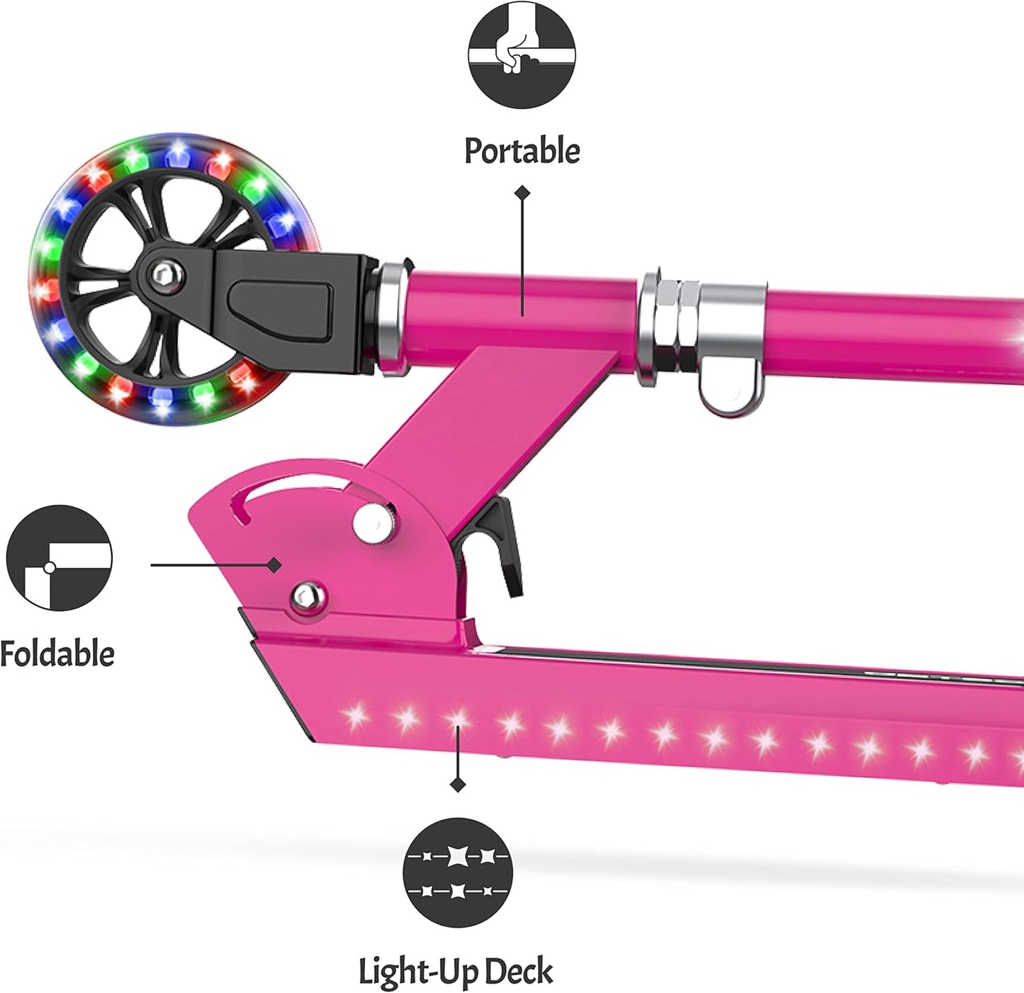 Jetson 2-Wheel Light-Up Kick Scooter, Light Up Deck and Wheels, Height Adjustable Handlebar, Rear Brake, Easy-Folding Mechanism, 4 or 6 inch wheels