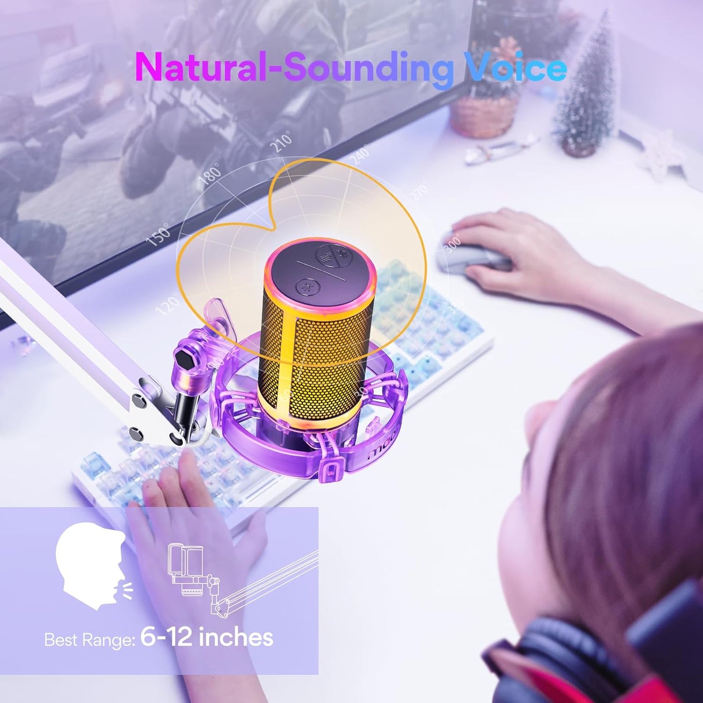MAONO Gaming USB Microphone, Noise Cancellation Condenser mic with Mute, Gain, Monitoring, Boom Arm for Streaming, Podcast, Twitch, YouTube, Discord, PC, Computer, PS4, PS5, Mac, GamerWave DGM20S