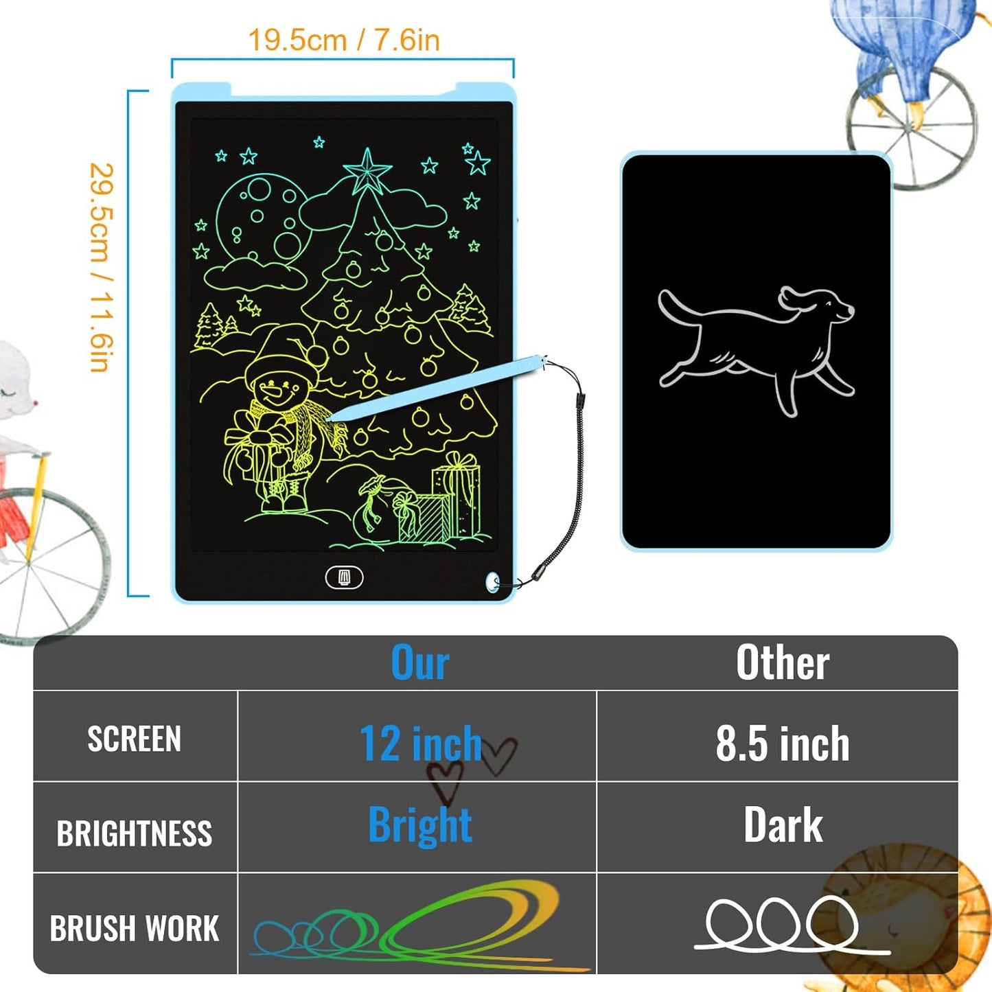 2 Pack 12 Inch LCD Writing Tablet, Electight Colorful Doodle Board, Eye Protection Drawing Board with Lock & Erase FUNC, Birthday Gifts and Toys for 3 4 5 6 7 8 Year Old Boys and Girls - Pink & Blue