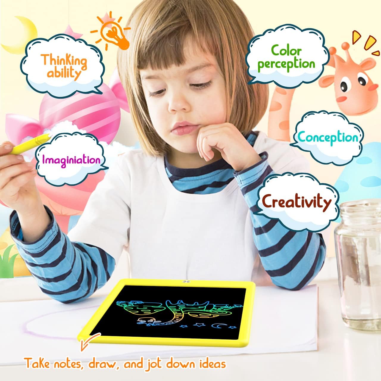 BUKEBU LCD Writing Tablet Doodle Board,10.5 inch Colorful Drawing Pad,Electronic Drawing Tablet, Drawing Pads,Travel Gifts for Kids Ages 3 4 5 6 7 8 Year Old Girls Boys (Blue)