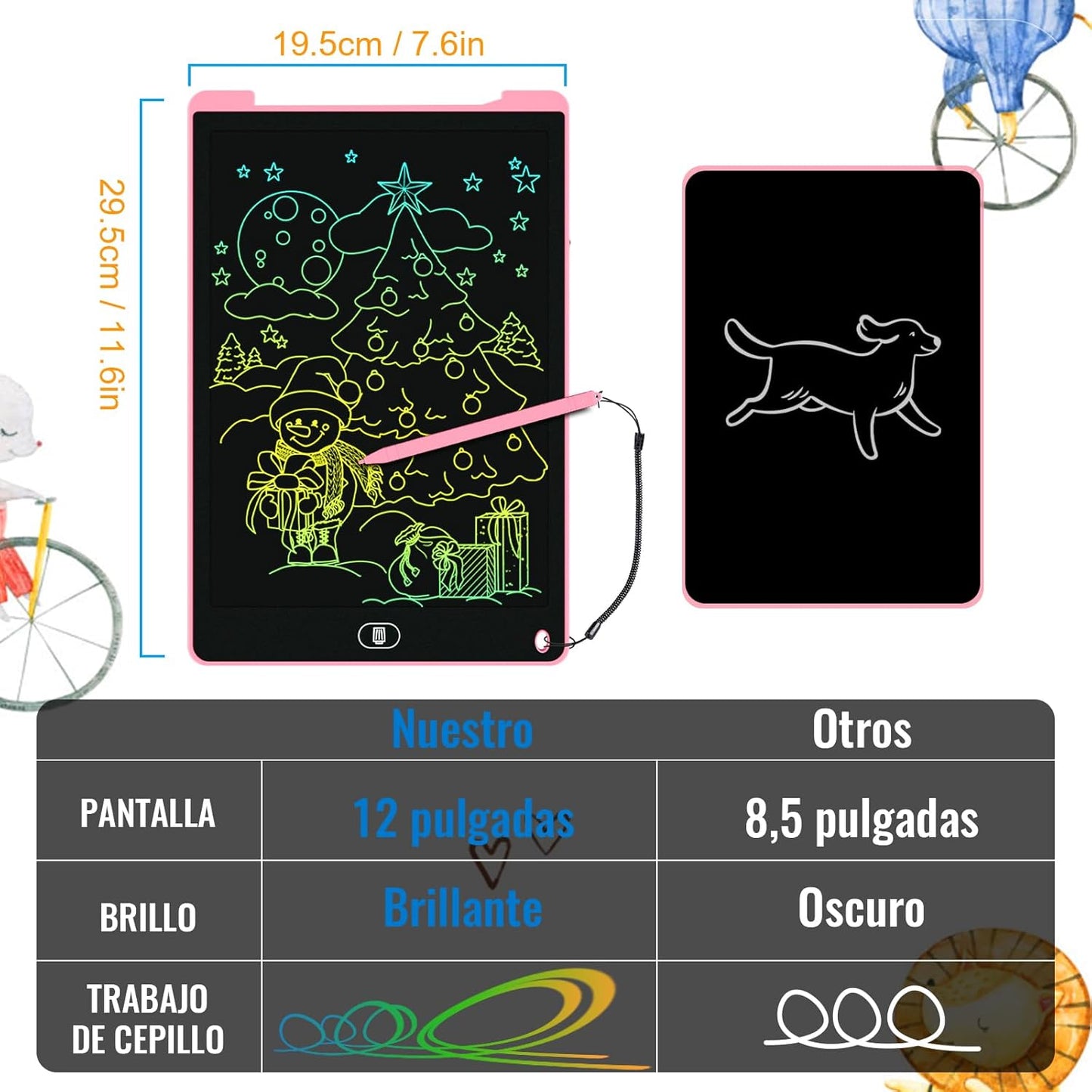 2 Pack 12 Inch LCD Writing Tablet, Electight Colorful Doodle Board, Eye Protection Drawing Board with Lock & Erase FUNC, Birthday Gifts and Toys for 3 4 5 6 7 8 Year Old Boys and Girls - Pink & Blue