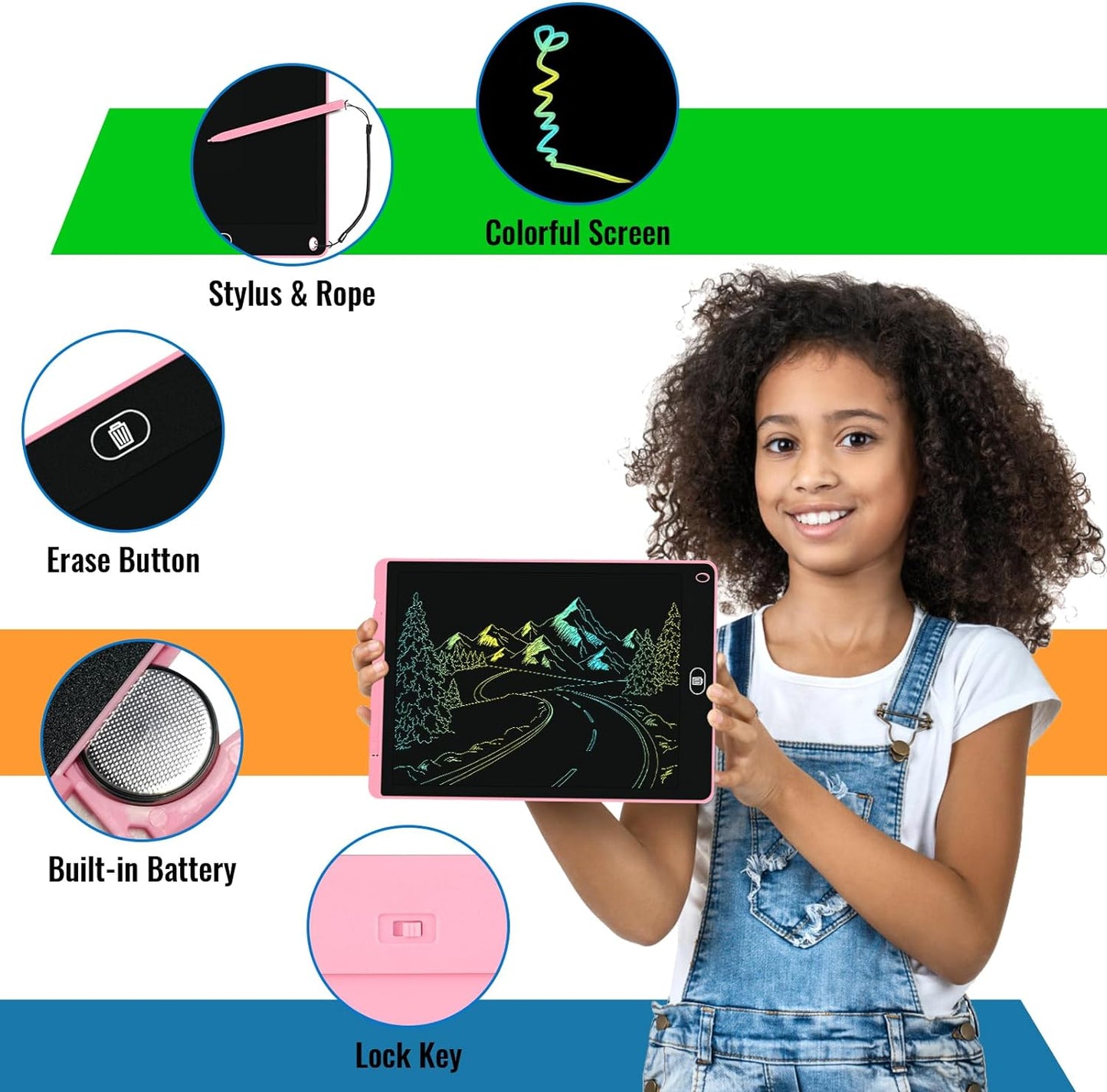 2 Pack 12 Inch LCD Writing Tablet, Electight Colorful Doodle Board, Eye Protection Drawing Board with Lock & Erase FUNC, Birthday Gifts and Toys for 3 4 5 6 7 8 Year Old Boys and Girls - Pink & Blue
