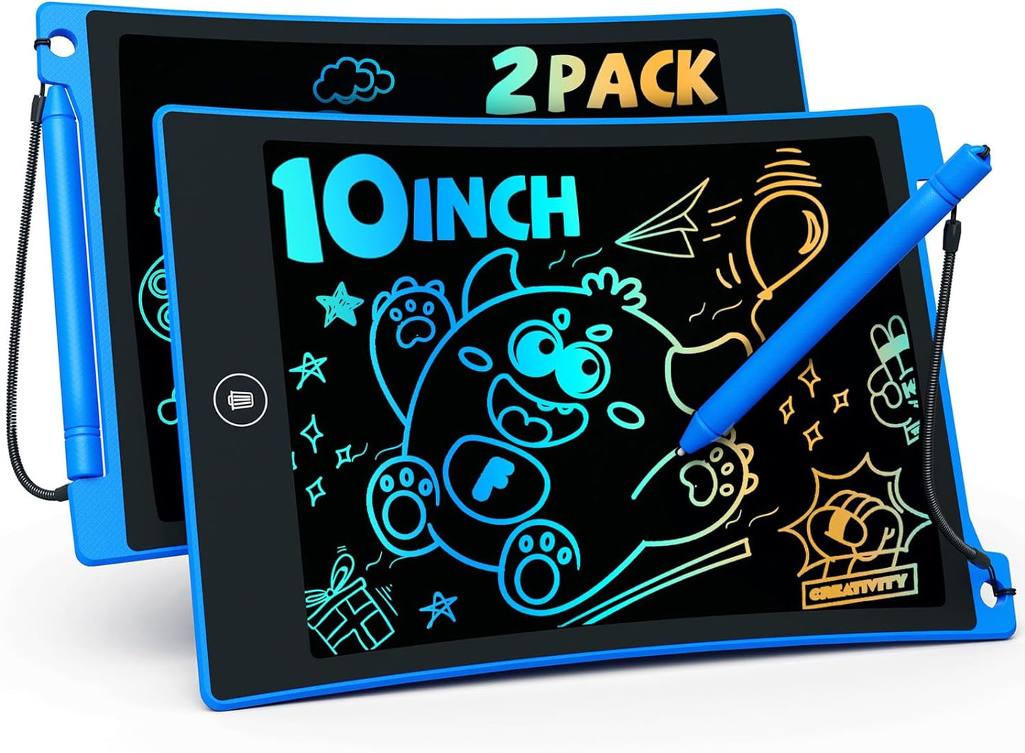 TEKFUN 2 Pack LCD Writing Tablet with Stylus, 8.5in Erasable Doodle Board Mess Free Drawing Pad for Kids, Car Trip Educational Toys Birthday Christmas Gift for 3 4 5 6 7 Girls Boys (2*Blue)